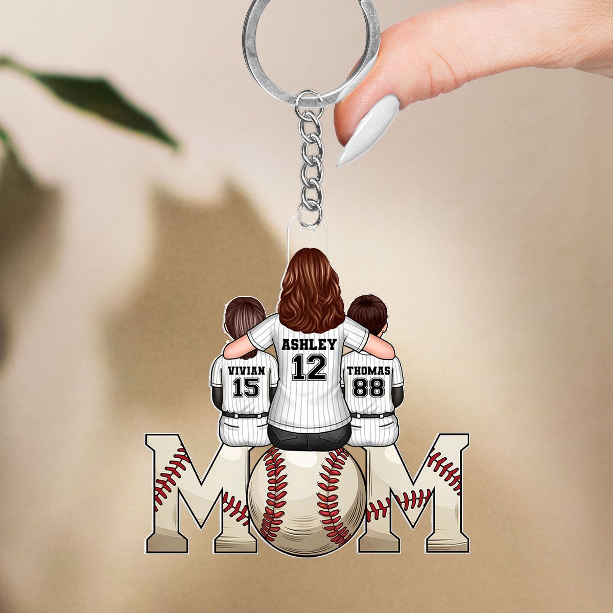 Baseball, Softball Mom And Kids Personalized Acrylic Keychain, Mother's Day Gift