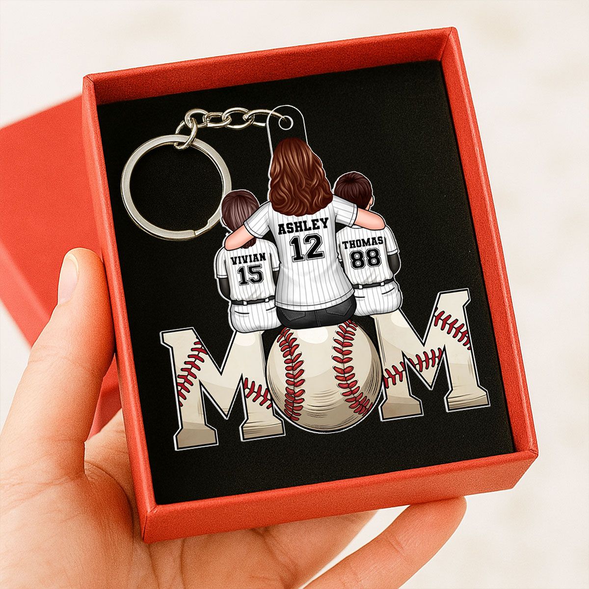 Baseball, Softball Mom And Kids Personalized Acrylic Keychain, Mother's Day Gift