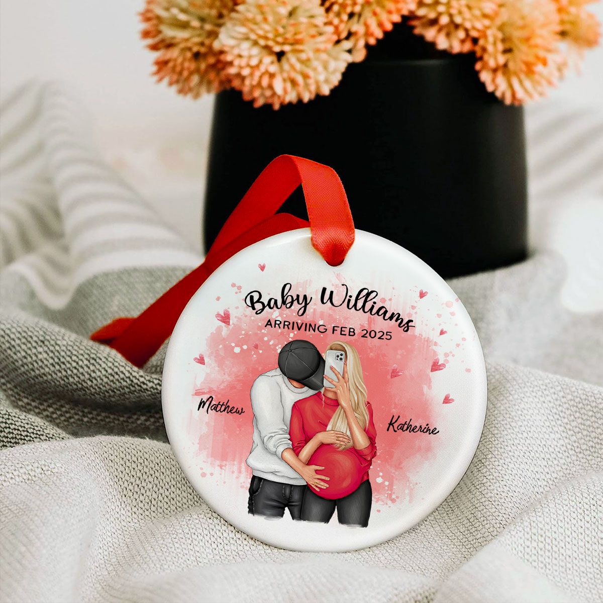 Personalized Hugging Pregnant Couple Ornament, Expecting Family, Baby Coming Soon, Pregnancy Announcement Personalized Ornament