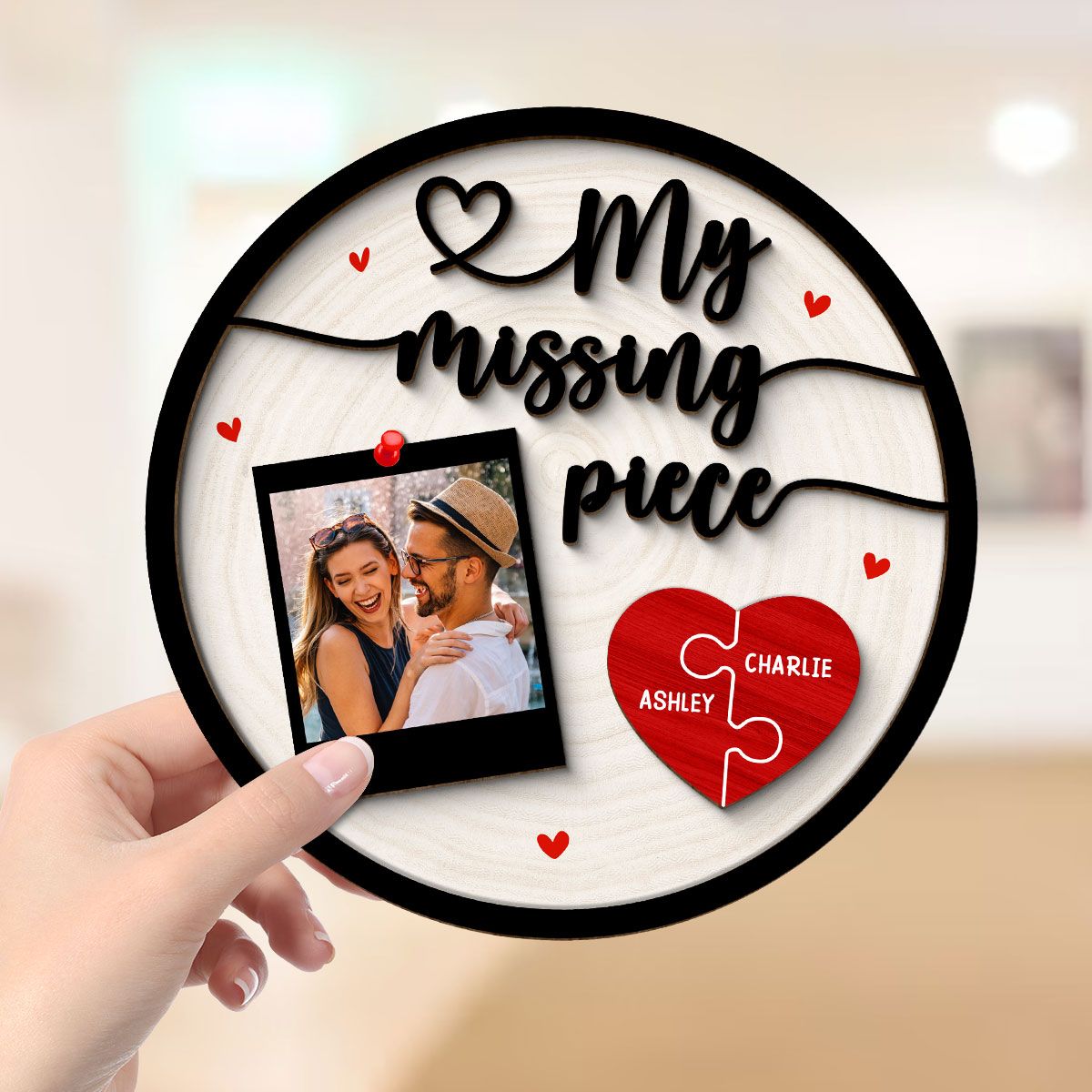My Missing Piece Couple Photo Valentine's Day Gift Personalized 2-Layer Wooden Plaque