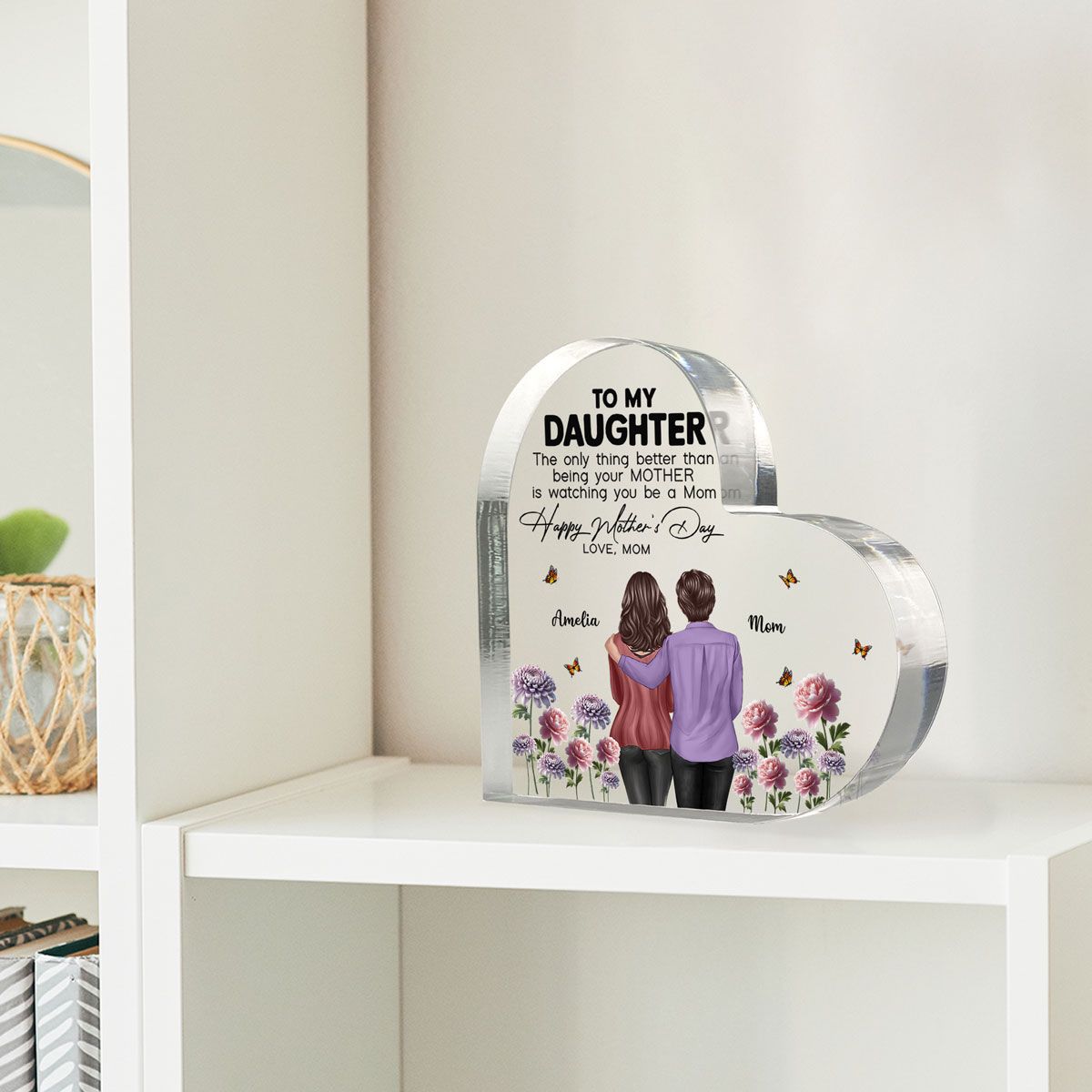 To My Daughter From Mom Happy Mother's Day Birth Flower Personalized Heart Acrylic Block Plaque