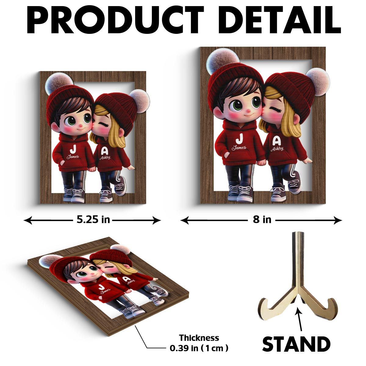 Cute Cartoon Couple Walking Personalized 2-Layered Wooden Plaque, Gift for him, Gift for her