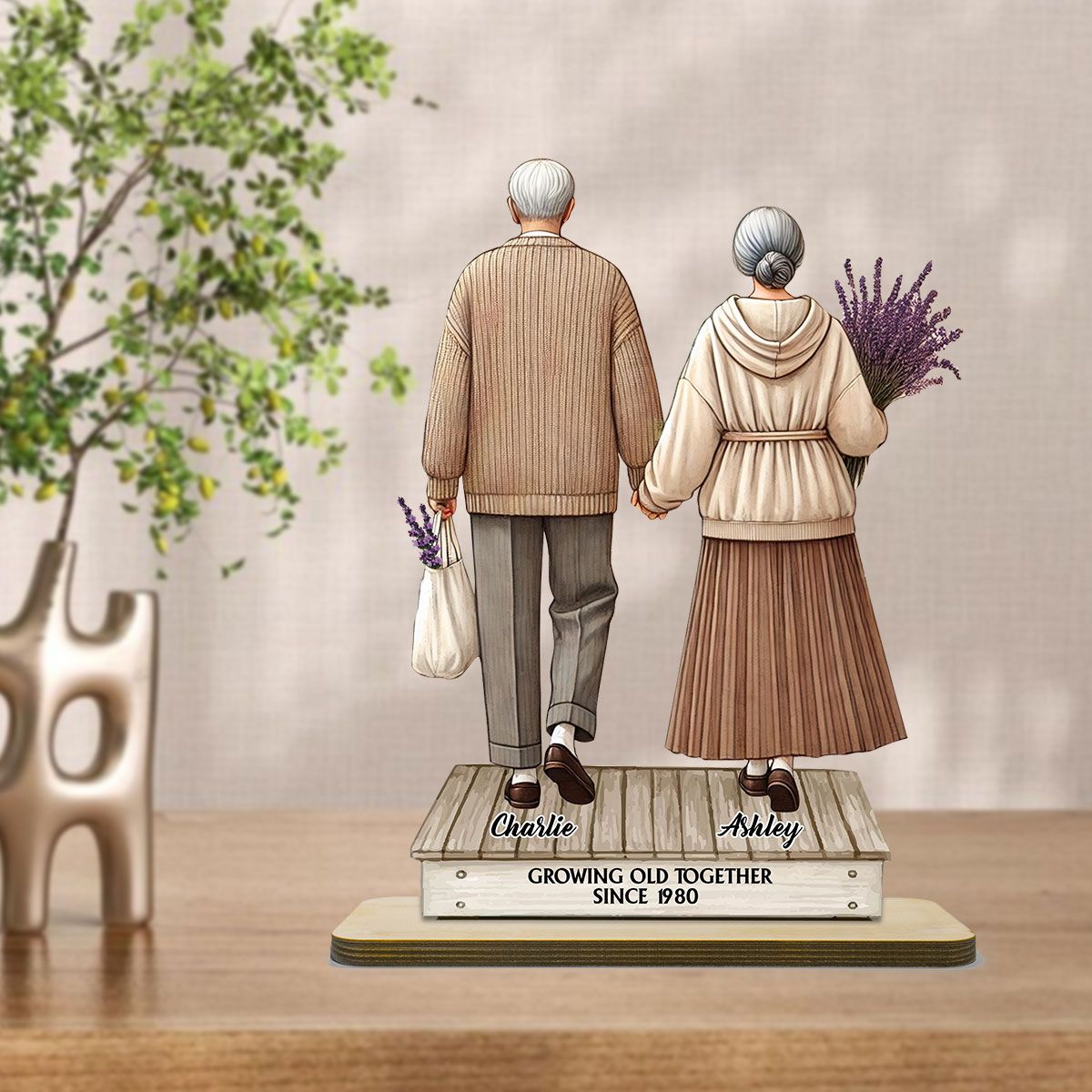 Old Couple Sitting On Front Porch Personalized Standing Wooden Plaque