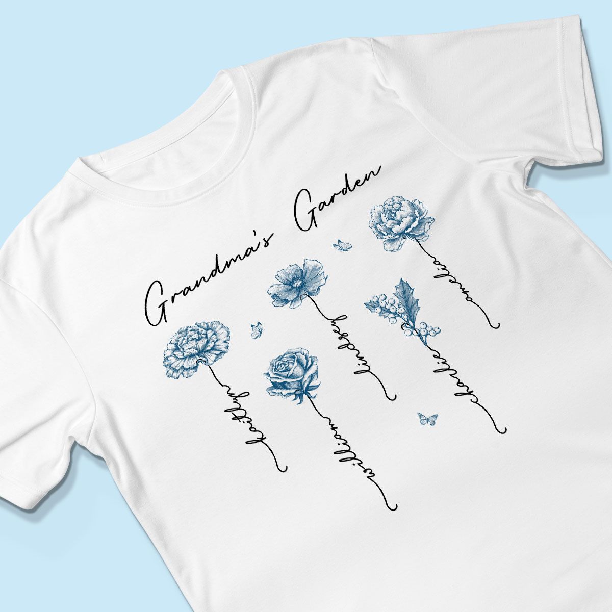 Grandma's Garden Retro Vintage Birthmonth Flowers Personalized Shirt, Grandkids Names Floral Gift for Grandma, Mom