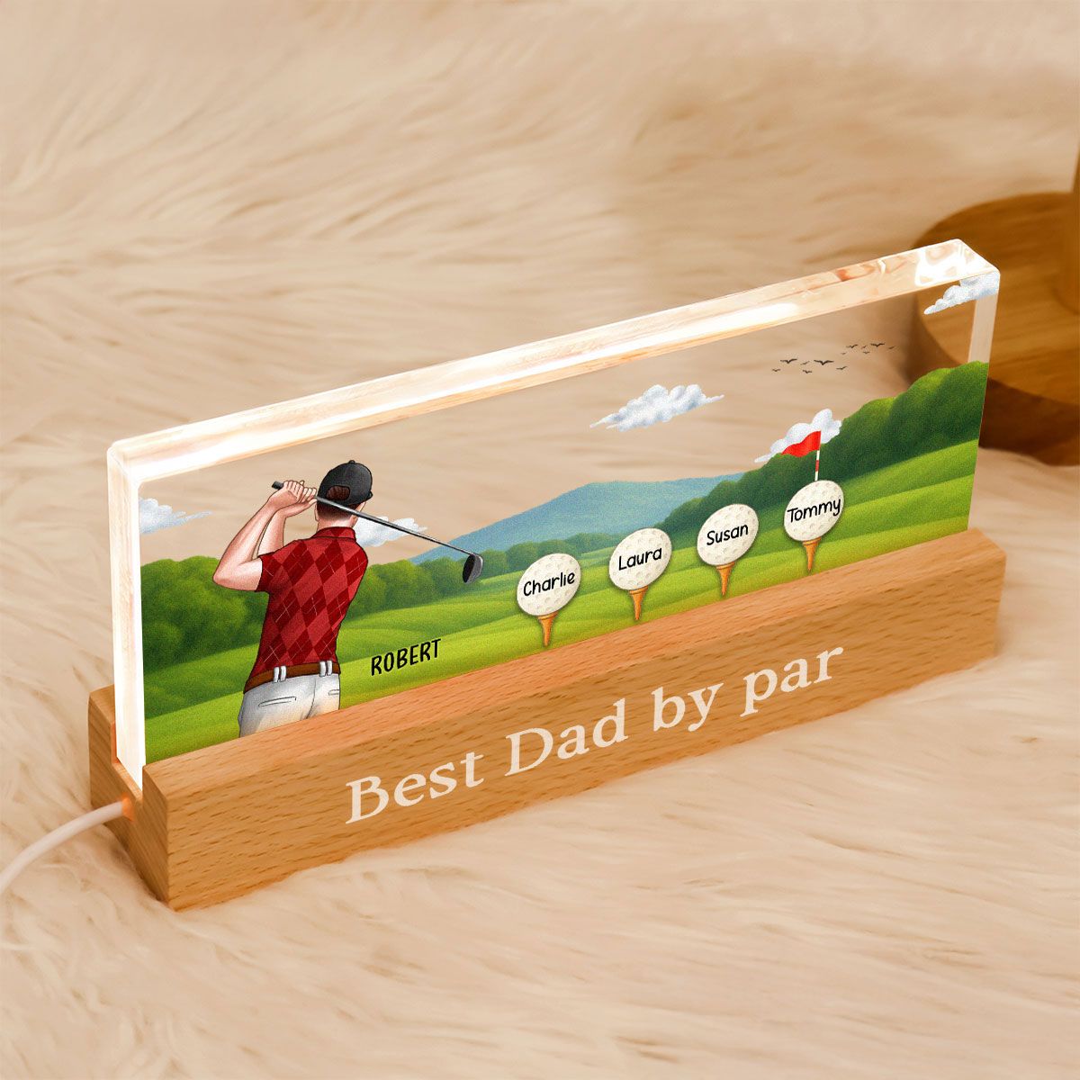 Best Dad Grandpa By Par Golf Personalized Acrylic Block LED Night Light