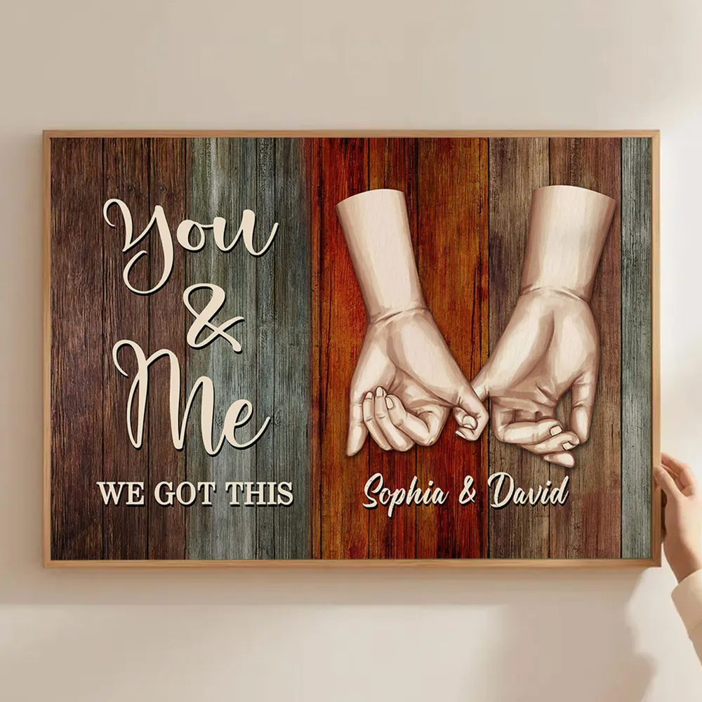 Personalized Couple Hands Pinnky Promise Colorful Palette Canvas Wall Art Home Decor Personalized Canvas, Valentine's Day Gift, Anniversary Gift for Couples