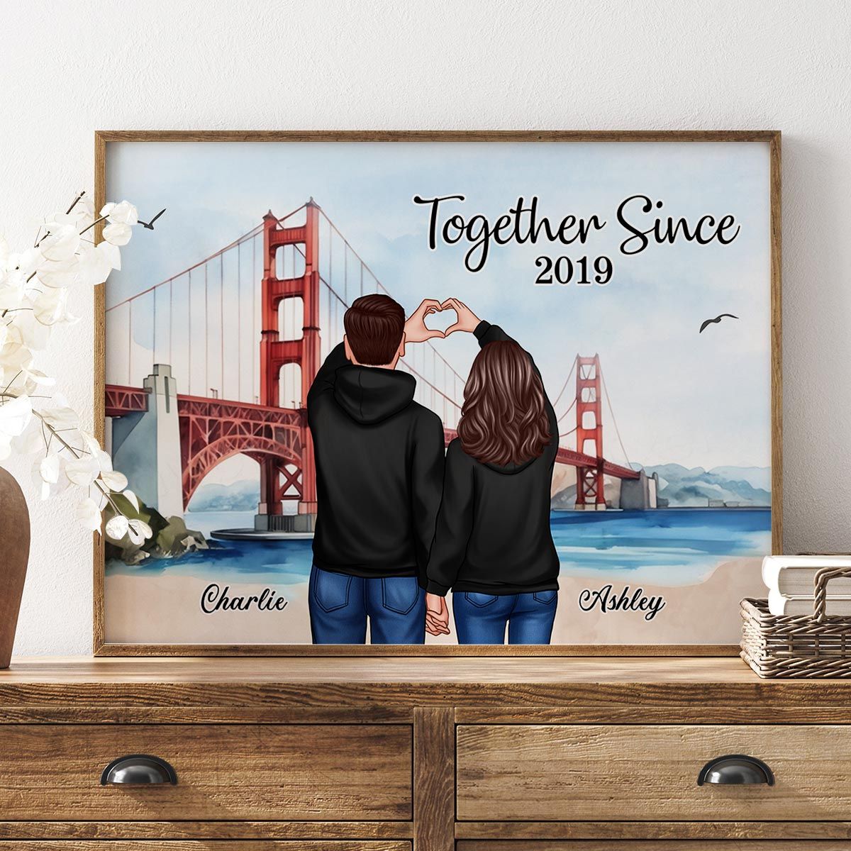 Personalized Couple Bridge Landscape Poster, Valentine's Day Gift, Anniversary Gift for Couples