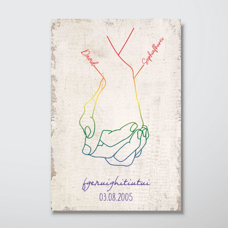 Personalized Couple Relationship Hand Line Art Print, Custom Canvas Gift for LGBTQ+ Couples