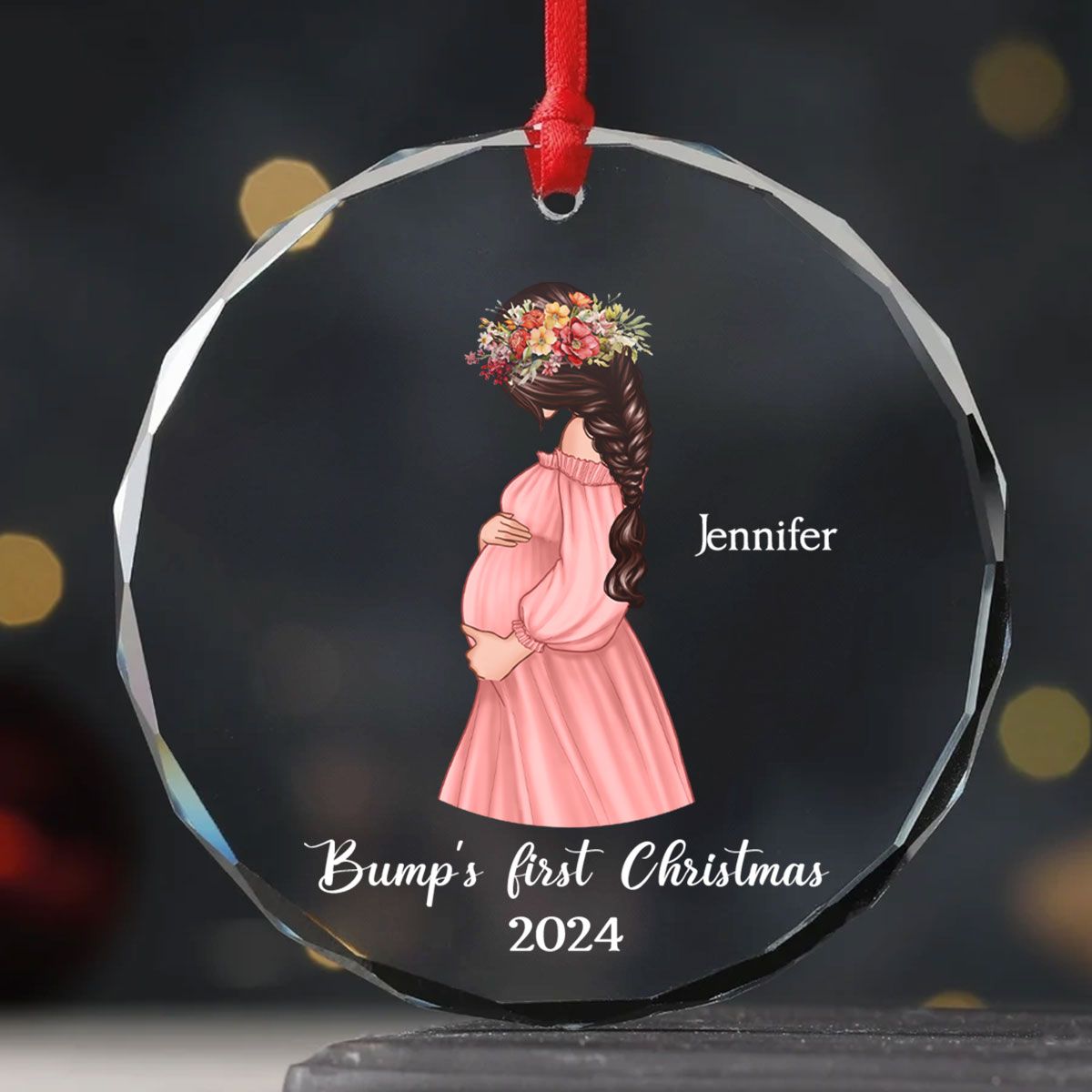 Pregnant Mom Baby Bump's First Christmas, Expecting Mother, Baby Shower, Personalized Glass Ornament