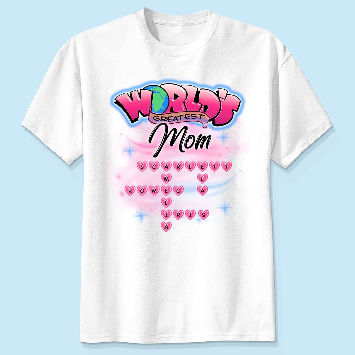 Airbrushed Mom Grandma Kids Names Crosswords Personalized Shirt, Mother's Day Shirt for Mom, for Grandma