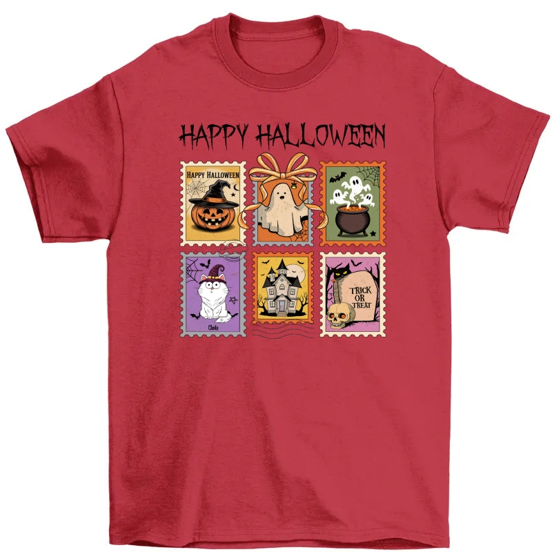 Spooky Cats Retro Stamp Theme Personalized Halloween Shirt