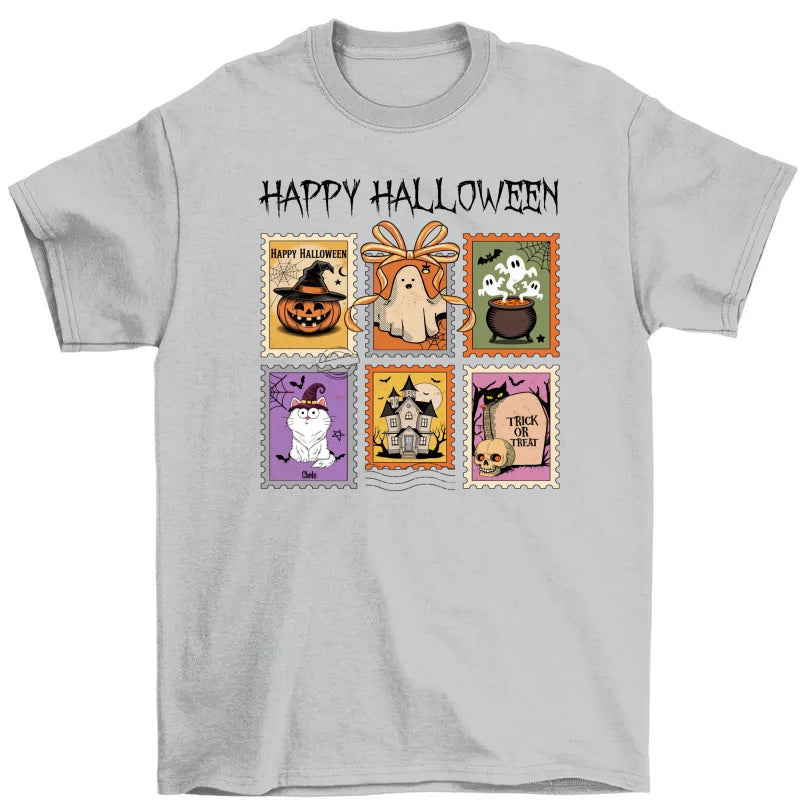 Spooky Cats Retro Stamp Theme Personalized Halloween Shirt