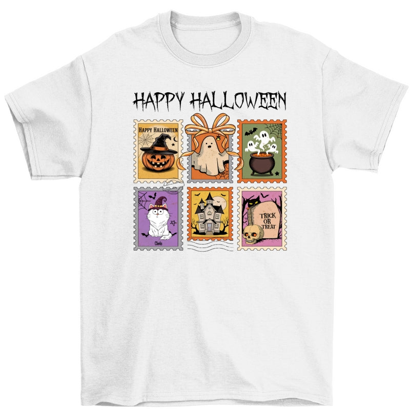 Spooky Cats Retro Stamp Theme Personalized Halloween Shirt