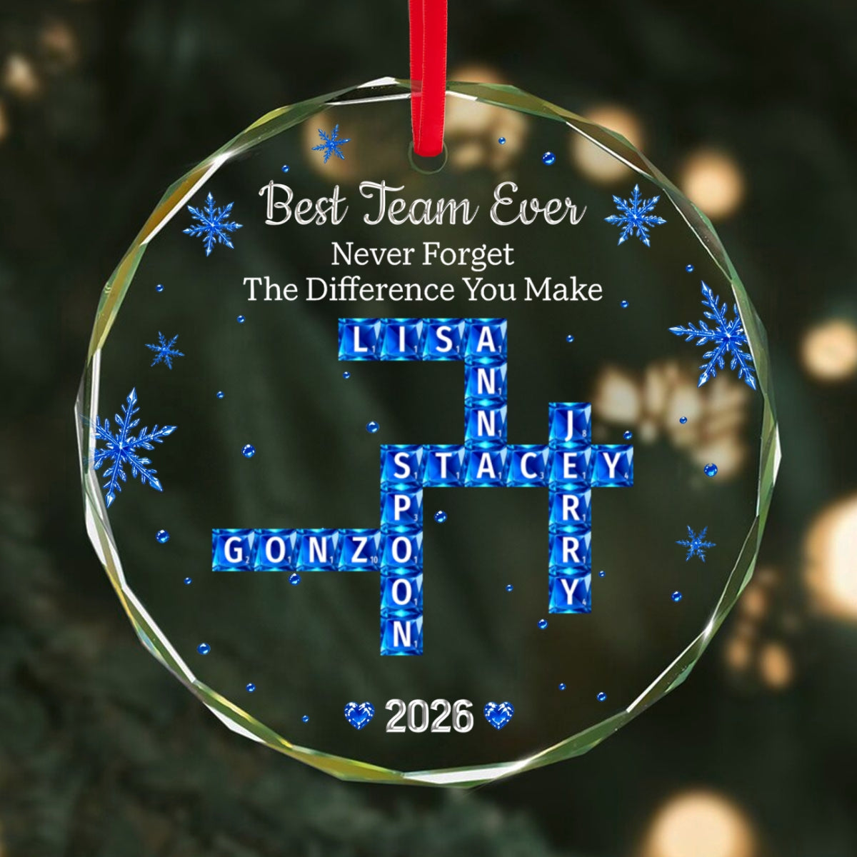 Crossword Crystal Best Team Ever Never Forget The Difference You Make - Personalized Circle Glass Ornament