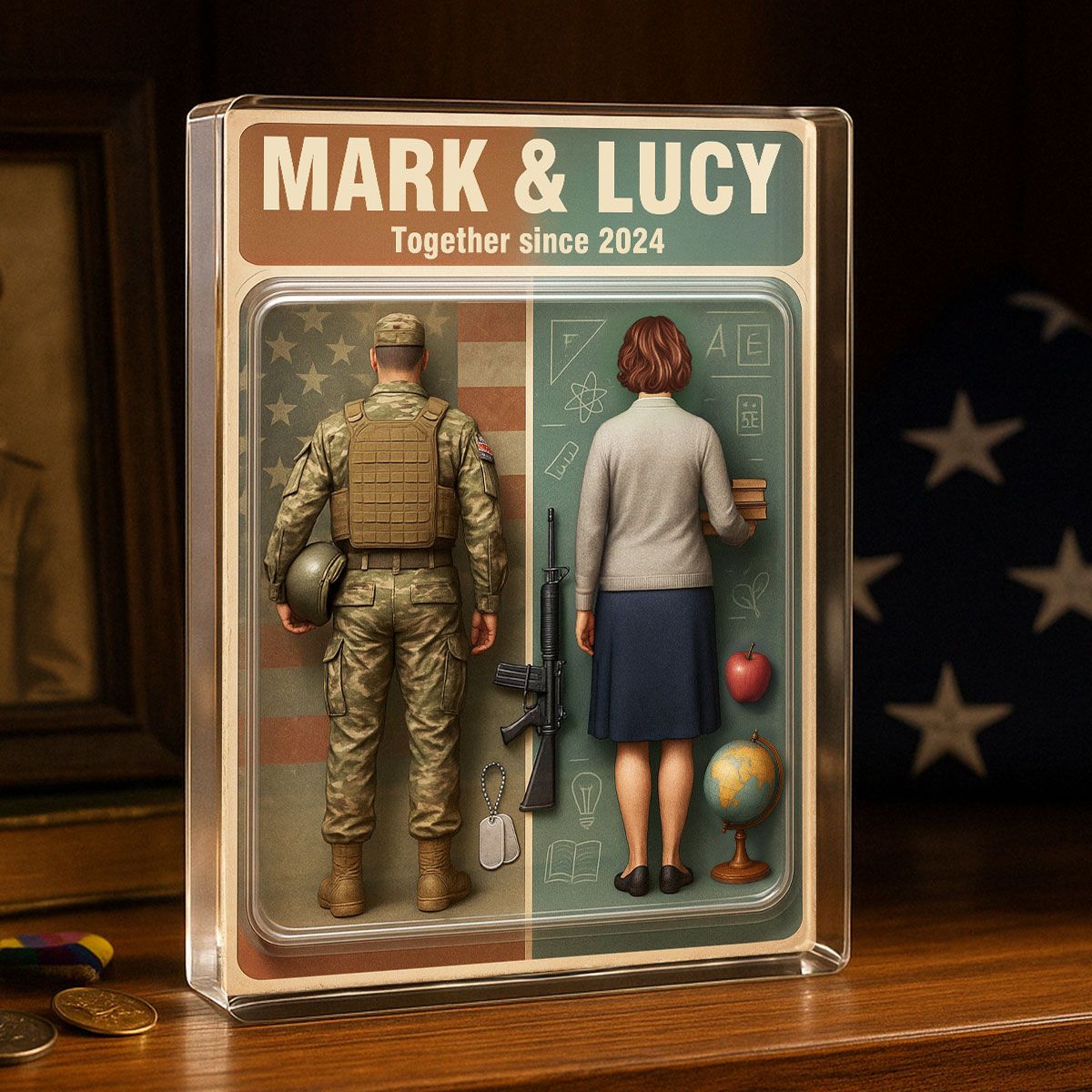 You & Me We Got This Military & Teacher Couple Realistic Figures Style Personalized Acrylic Block Plaque
