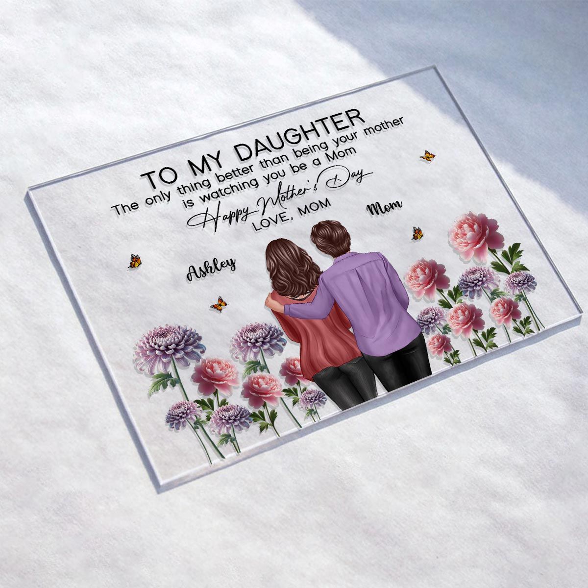 To My Daughter From Mom Happy Mother's Day Birth Flower Personalized Rectangle Acrylic Plaque, Mother's Day Gift For Daughter