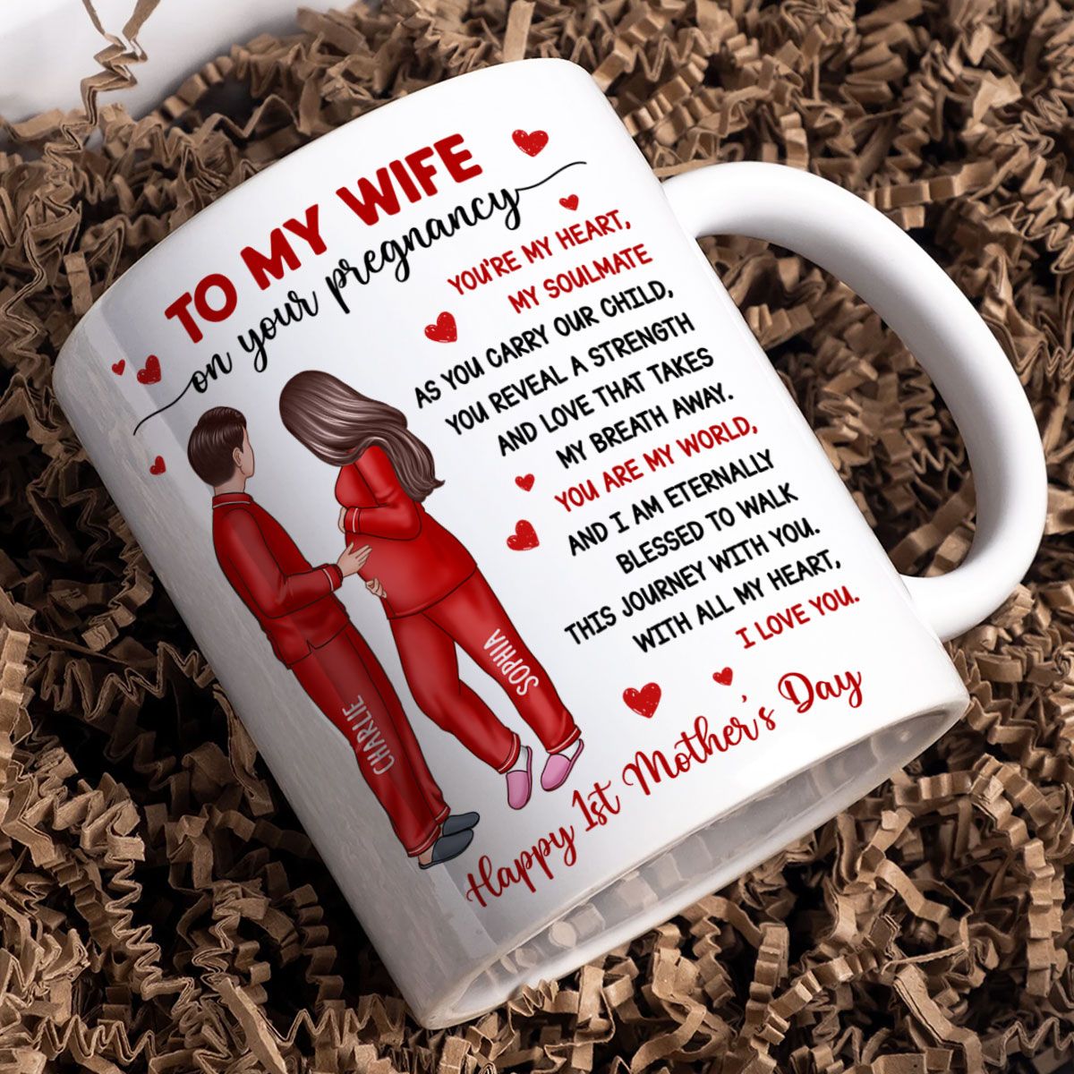 To My Pregnancy Wife Happy First Mother's Day From Husband Personalized Mug, Mother's Day Gift For Pregnant Mom, Expecting Mom