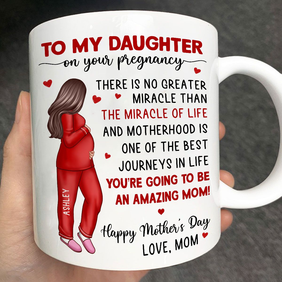To My Pregnancy Daughter Happy First Mother's Day From Mom Personalized Mug, Mother's Day Gift