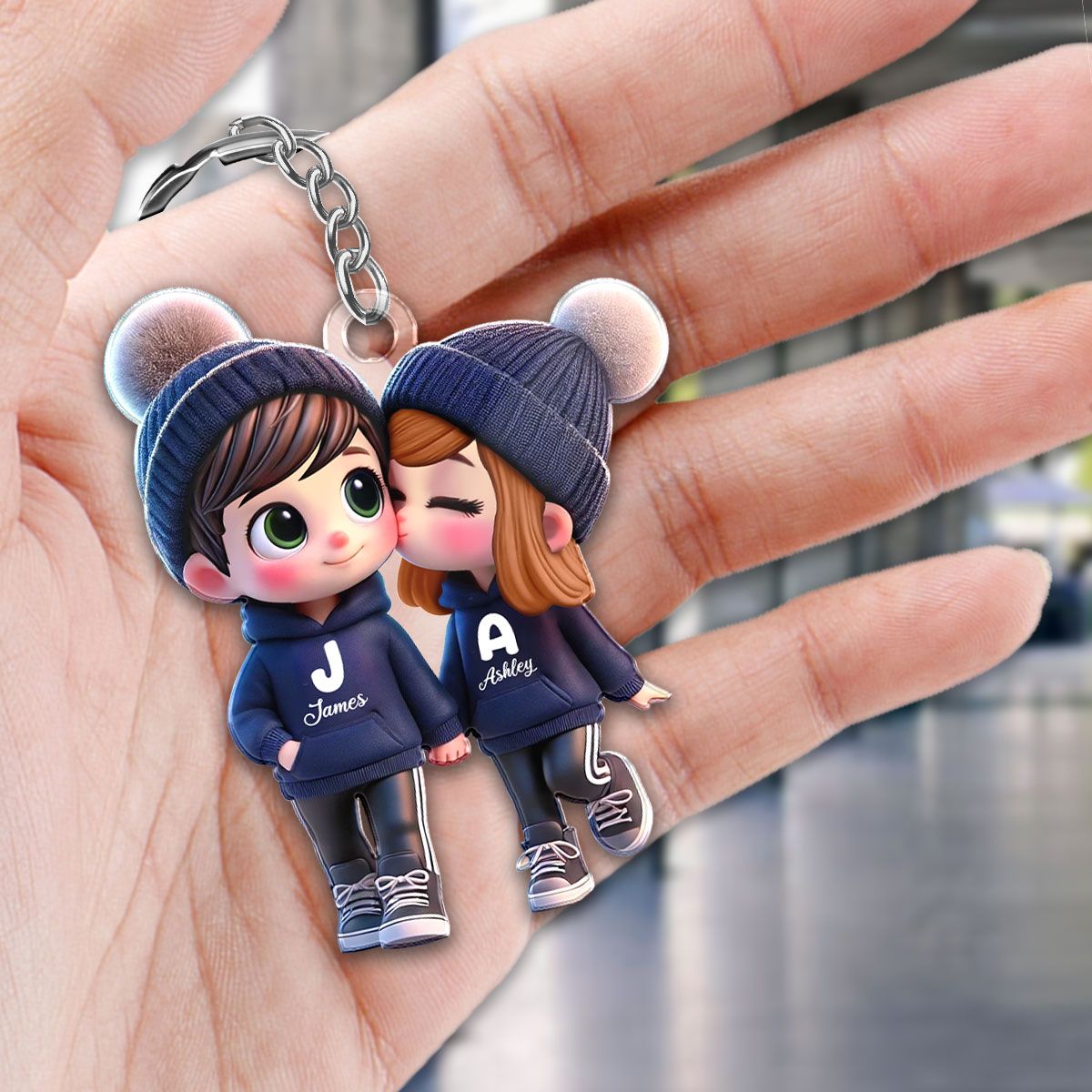 Cute Cartoon Couple Walking Personalized Acrylic Keychain, Gift for him, Gift for her