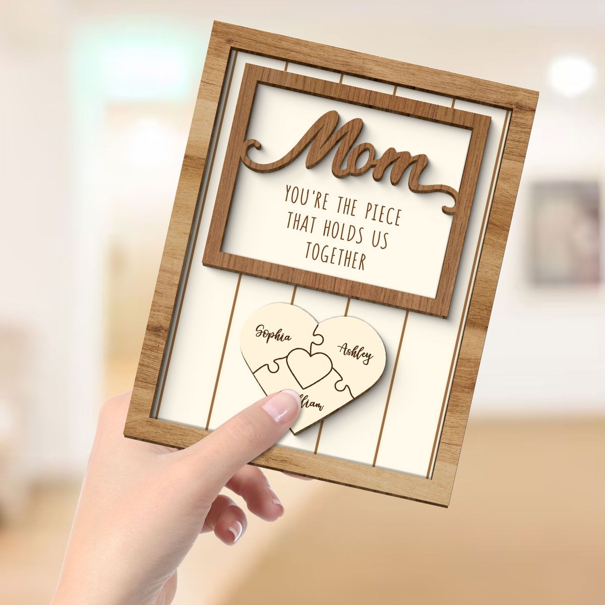 Personalized Mom Gift You are the Piece that Holds us Together, Puzzle with Names for Mother, Engraving Wood Mother's Day Gift, Mommy Gift