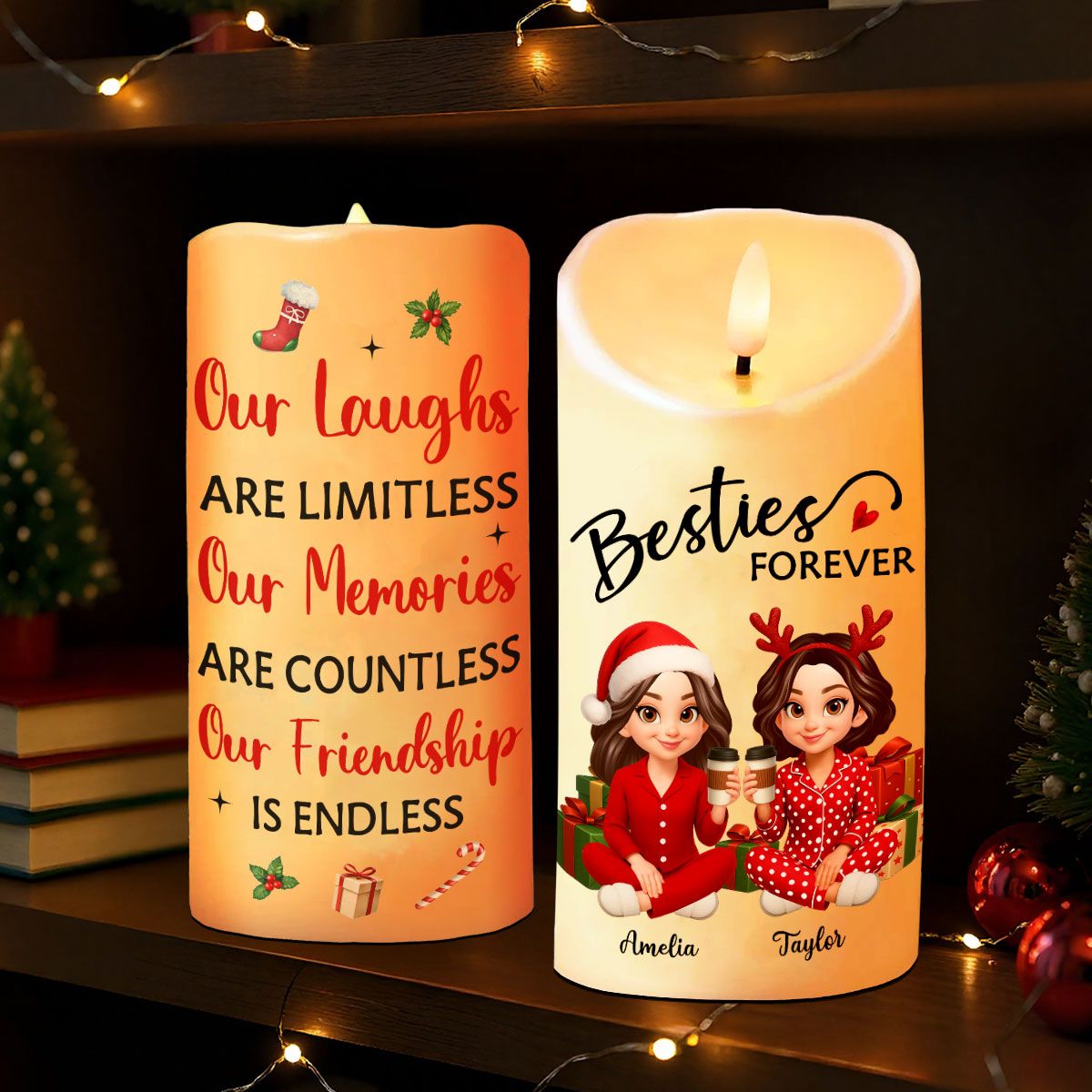 Christmas Besties Our Friendship Is Endless Personalized LED Candle