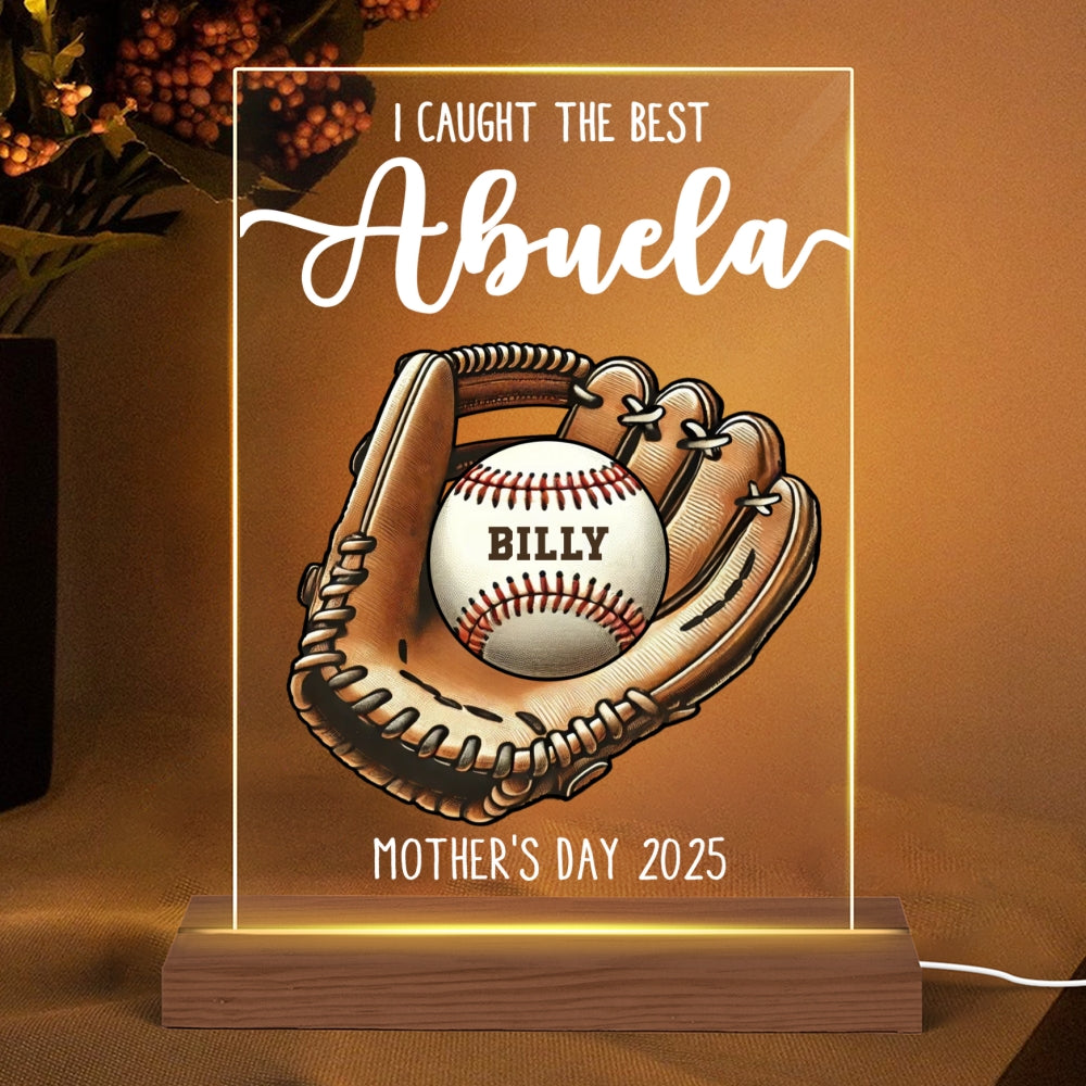 We Caught The Best Mom Baseball, Softball Personalized LED Night Light, Custom Kid's Name, Mother's Day, Gift For Wife, Gift For Mom