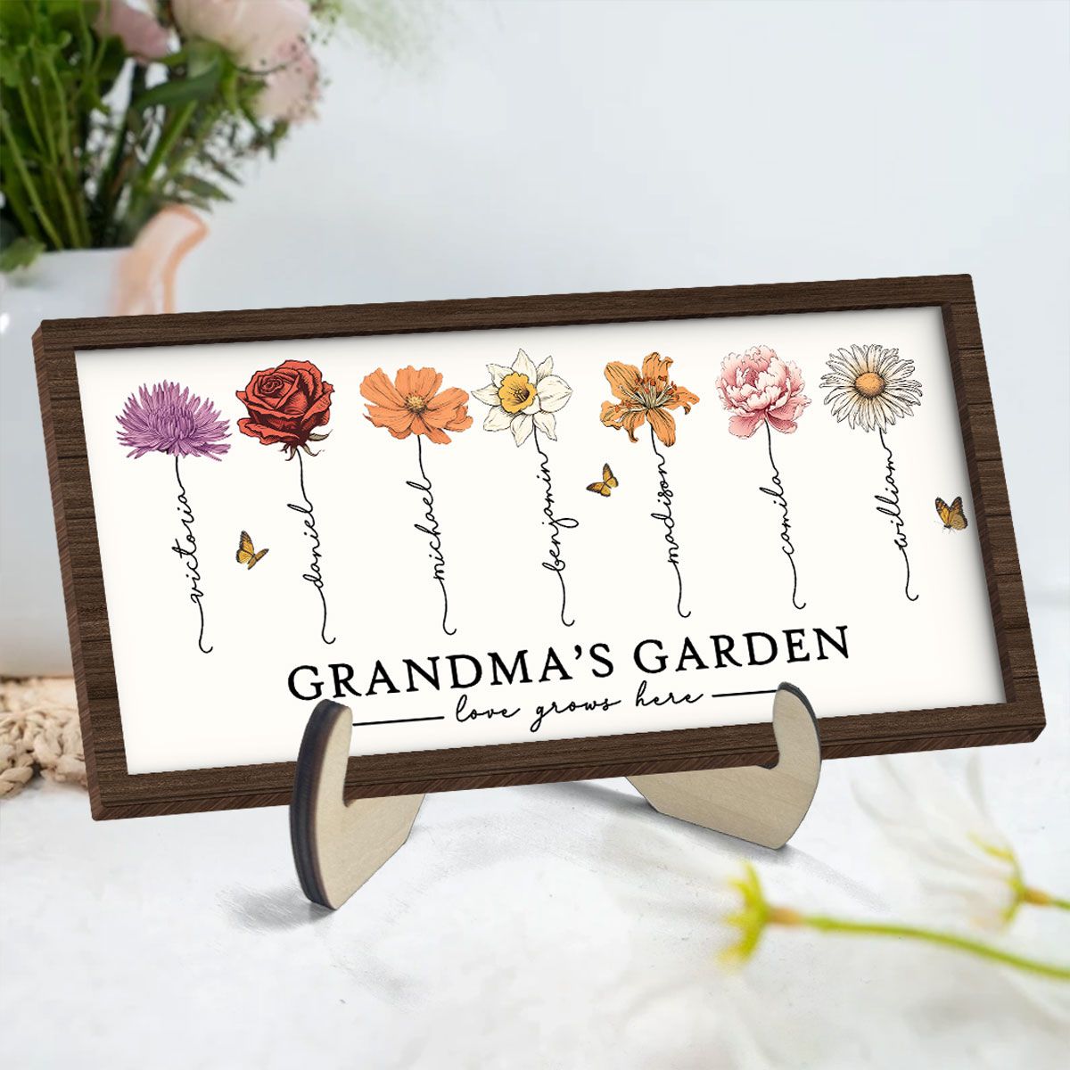 Love Grows Here Grandma' Garden Birth Month Flowers Gift For Grandma, Mom, Auntie, Sister