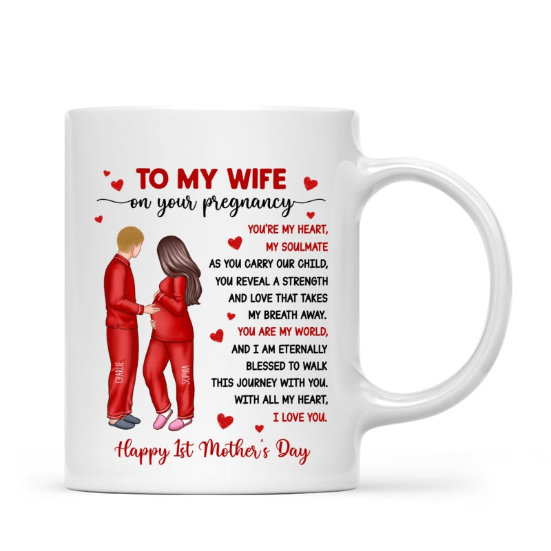To My Pregnancy Wife Happy First Mother's Day From Husband Personalized Mug, Mother's Day Gift For Pregnant Mom, Expecting Mom