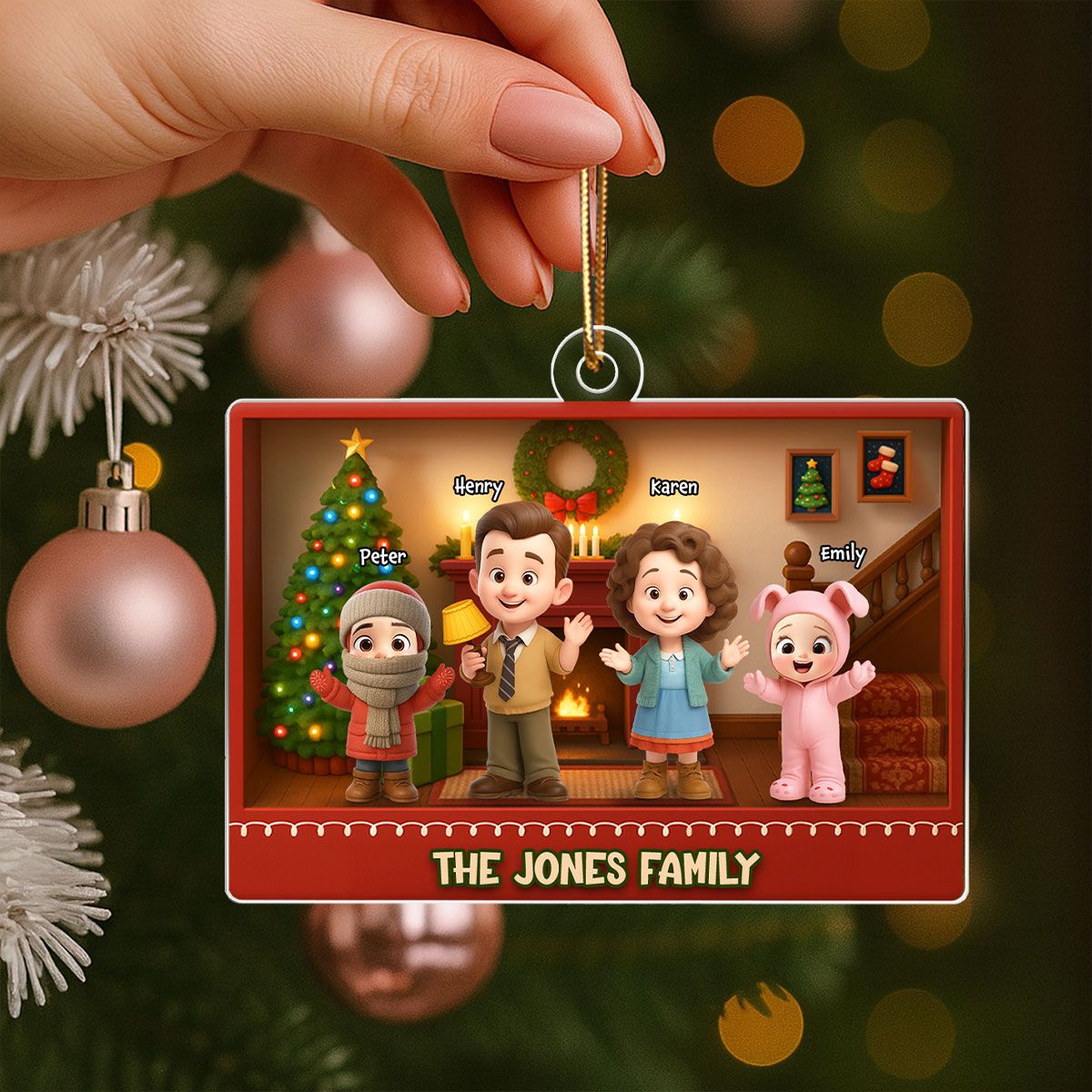 Family Christmas Action Figure Personalized Acrylic Ornament, Nostalgia Christmas Decor for Family
