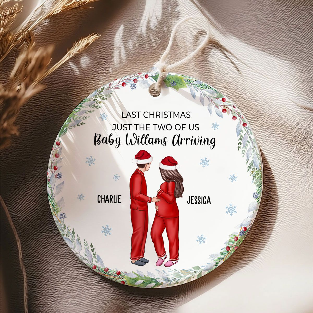 Last Christmas Just The Two Of Us Baby Arriving Soon Personalized Ceramic Ornament, Christmas Gift For New Mom New Parents