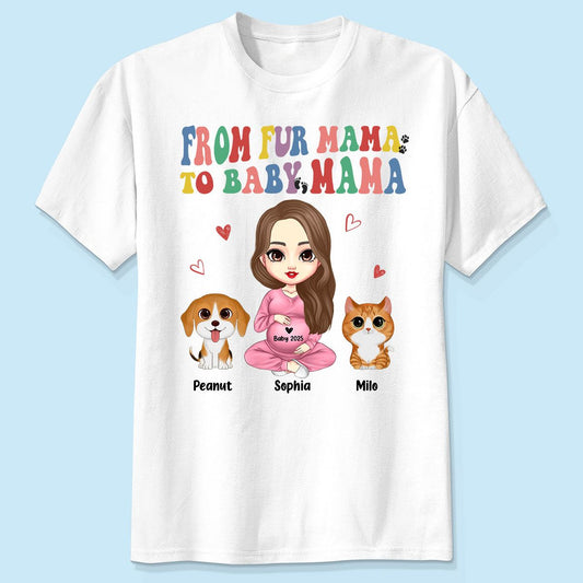 From Fur Mama To Baby Mama Personalized Shirt, Dog Mom Cat Mom, Custom Pregnancy Reveal Shirt, Mother's Day Gift For Expecting Moms