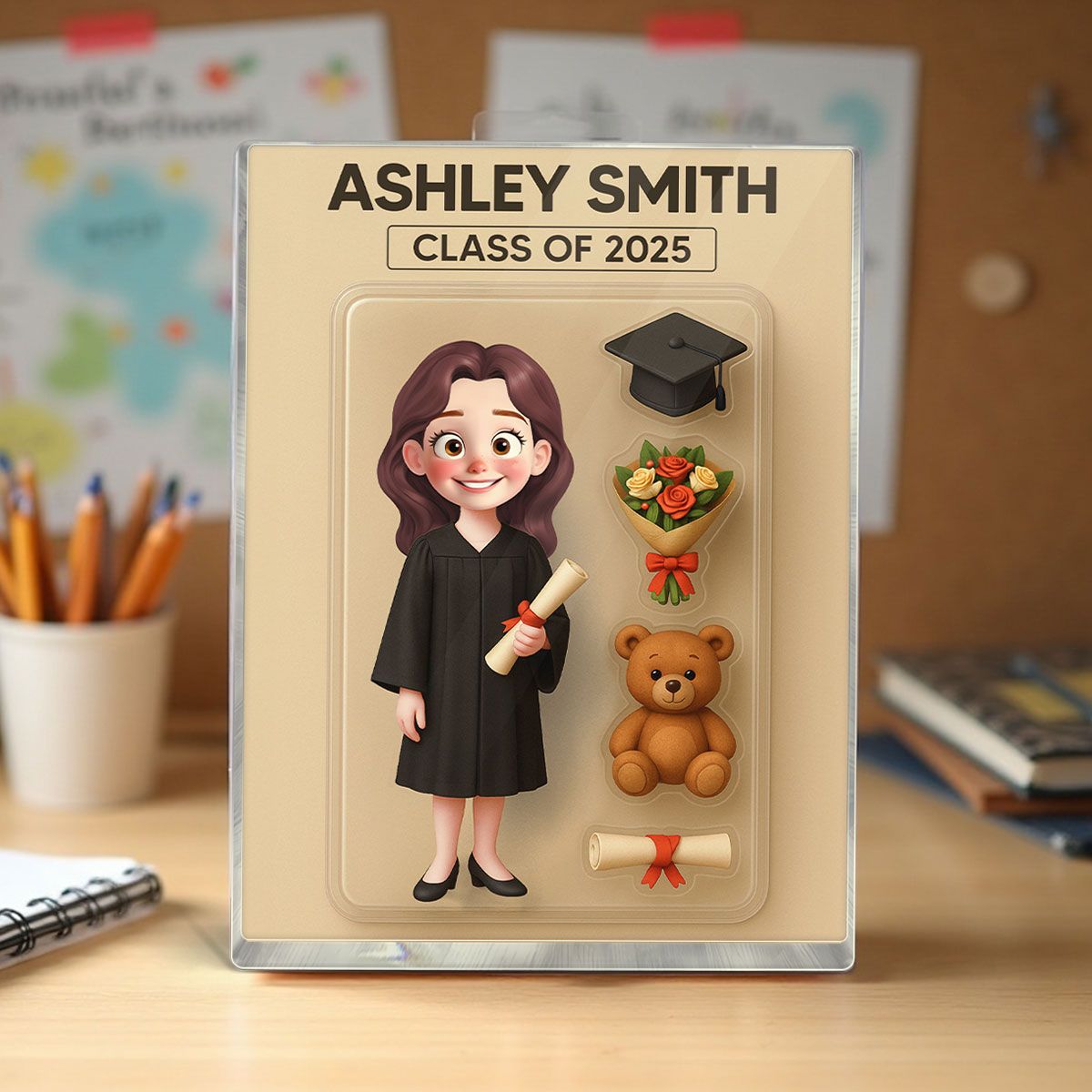 3D Effect Cartoon Funny Style Graduate Action Figure Pack Packaging Personalized Rectangle Acrylic Block Plaque