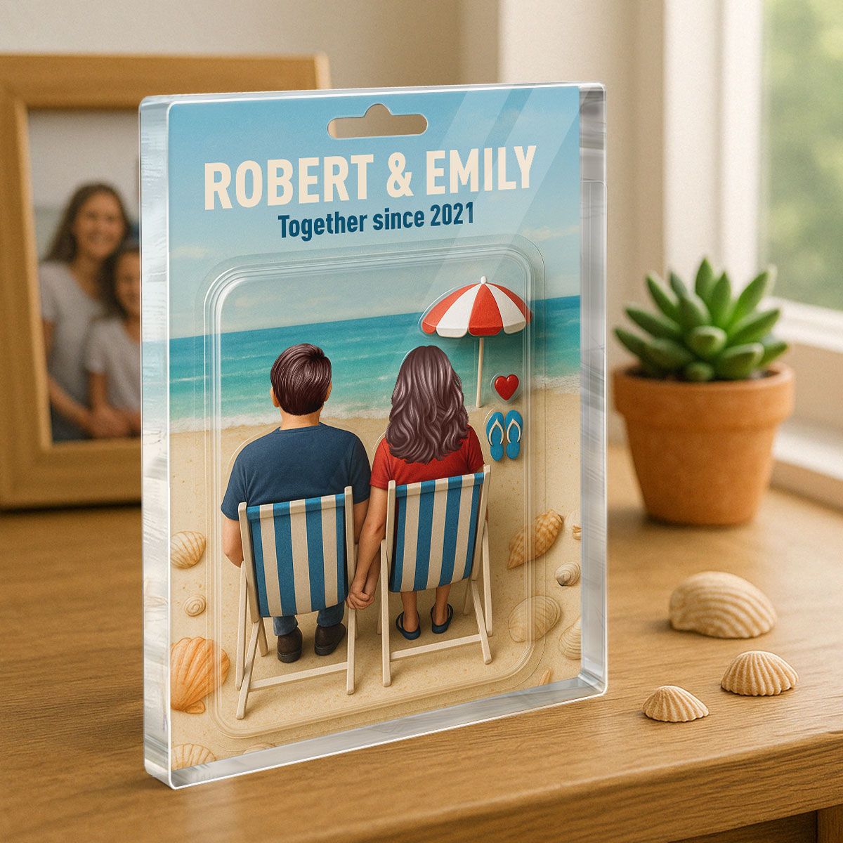 You & Me We Got This Couple At Beach Realistic Figures Style Personalized Acrylic Block Plaque