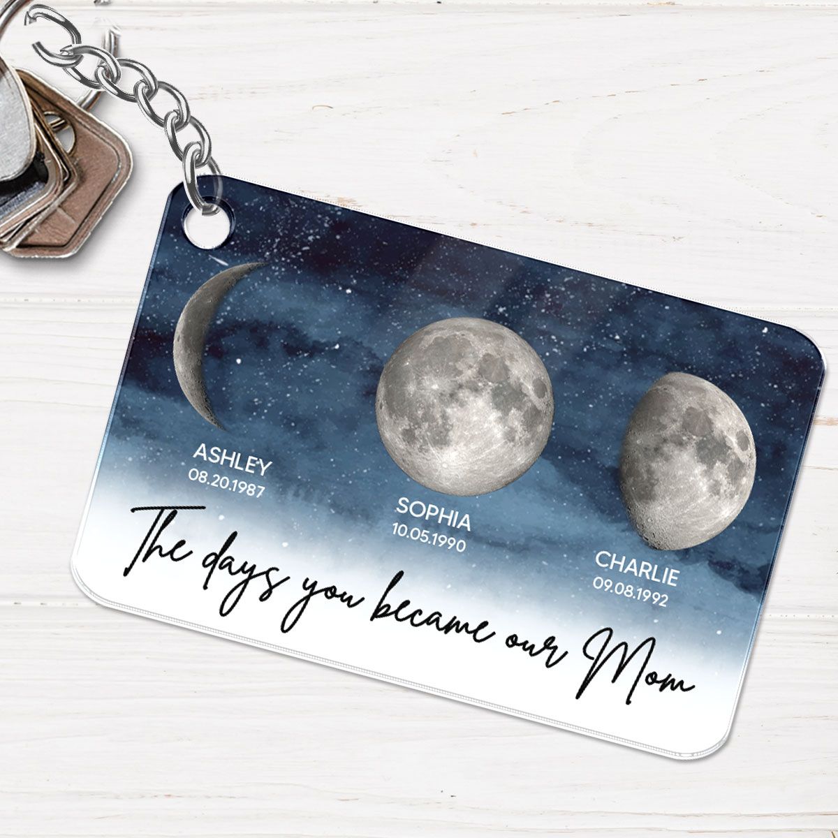 Starry Night Custom Birth Moon Phase The Days You Became Our Mom Personalized Acrylic Keychain, Mother's Day Gift