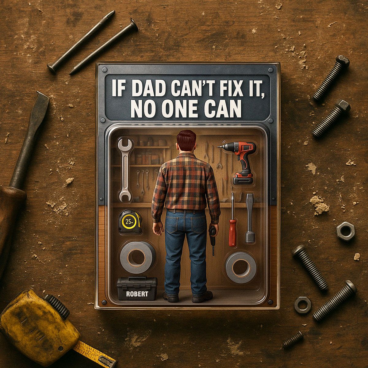 3D Effect If Dad Can't Fix It No One Can Action Figure Personalized Rectangle Acrylic Block