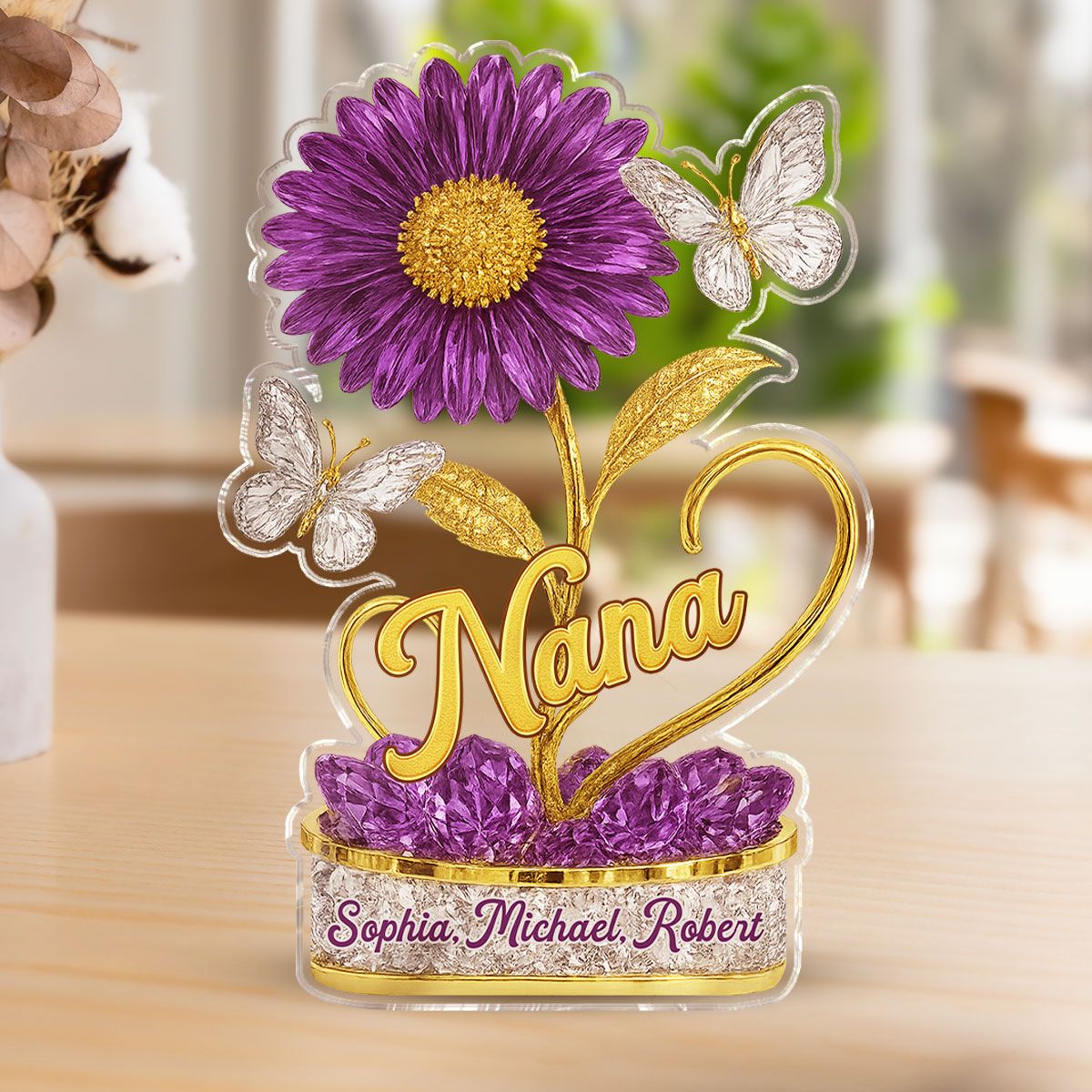 Grandma We Love You Birth Month Flower Personalized Custom Shape Acrylic Block Plaque