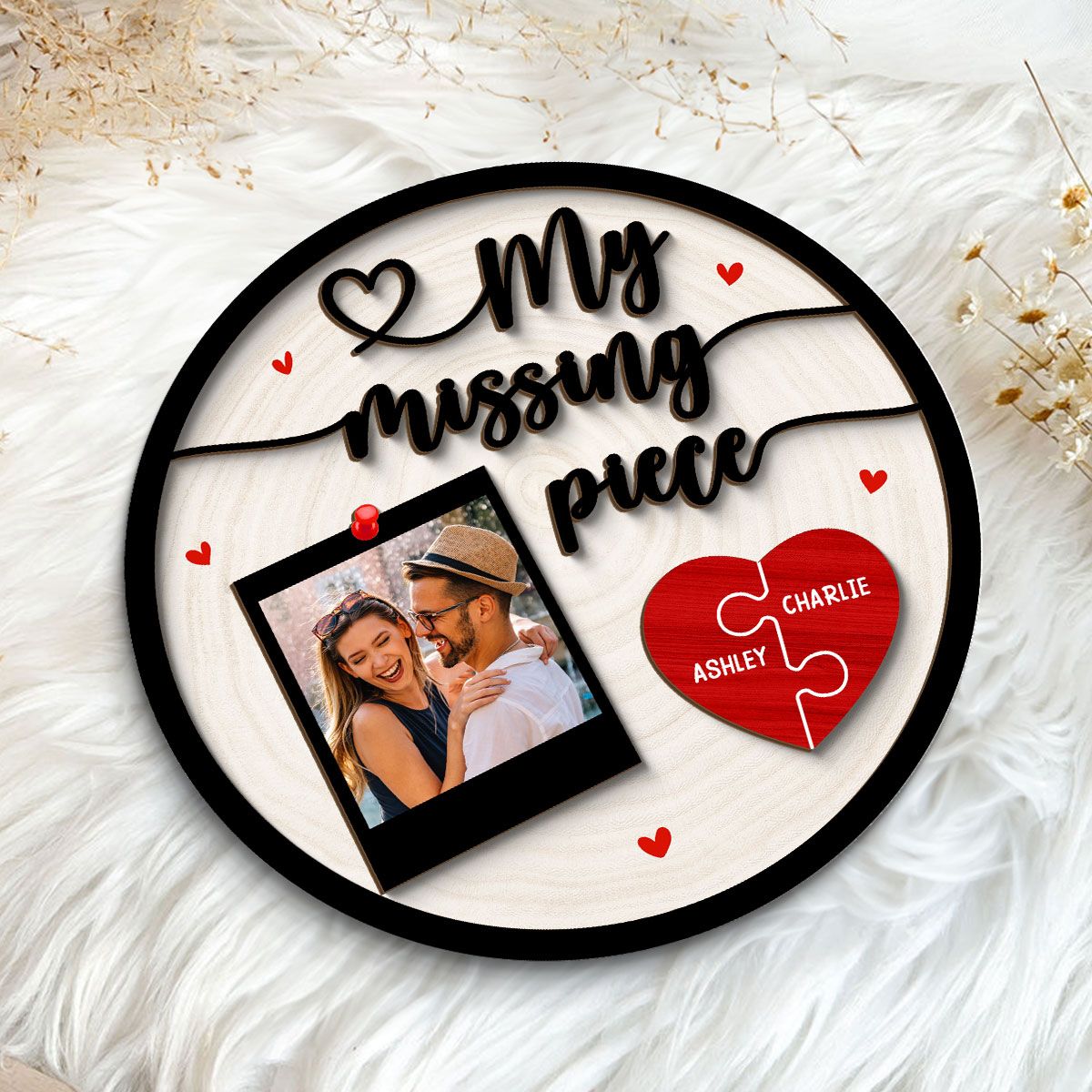 My Missing Piece Couple Photo Valentine's Day Gift Personalized 2-Layer Wooden Plaque
