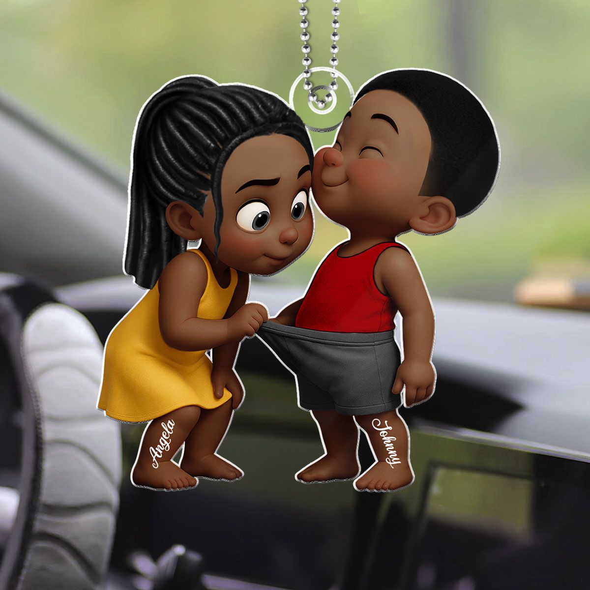 Funny Cartoon Couple Personalized Acrylic Car Hanger, Car Ornament, Anniversary Gift for him, Gift for her