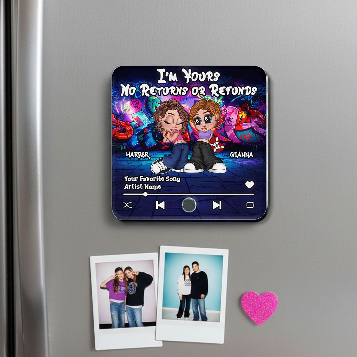 Y2K Couple Graffiti Background - Personalized Music Fridge Magnet - Valentine's Day Gift For Him, Gift For Her