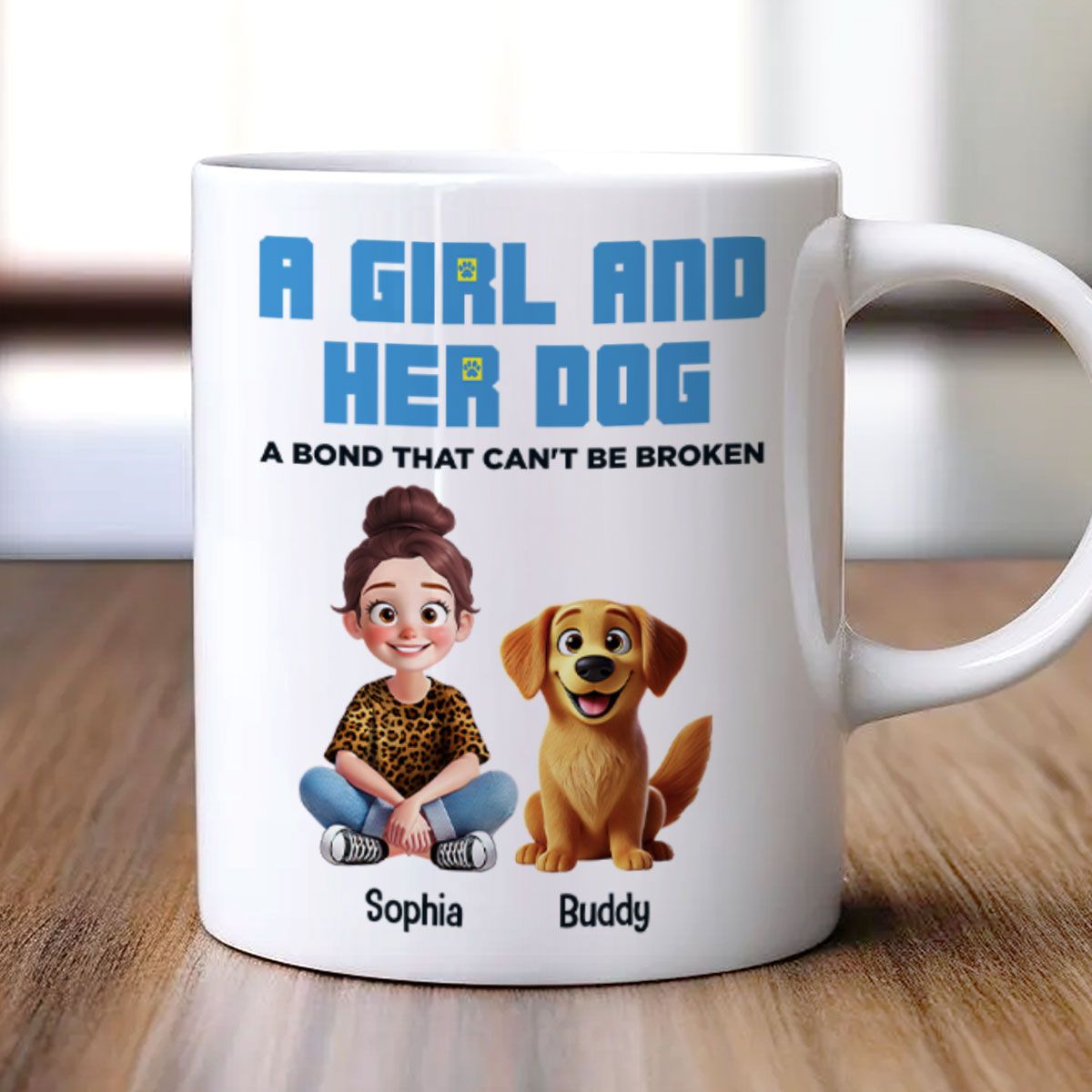 Animation Cartoon A Girl Boy And Dogs A Bond That Can't Be Broken Personalized Mug, Gift For Dog Lovers