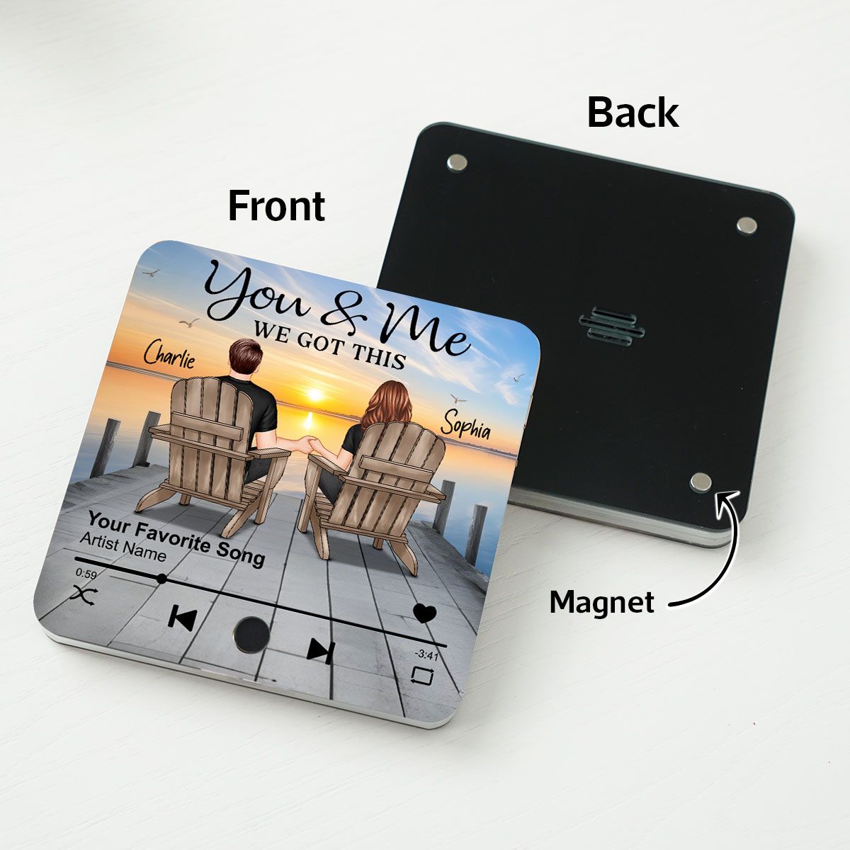 Eternal Love Couple Sitting On The Lake Dock Personalized Music Fridge Magnet, Heartfelt 2025 Gift For Couple, For Him, For Her, Boyfriend, Girlfriend, Husband, Wife