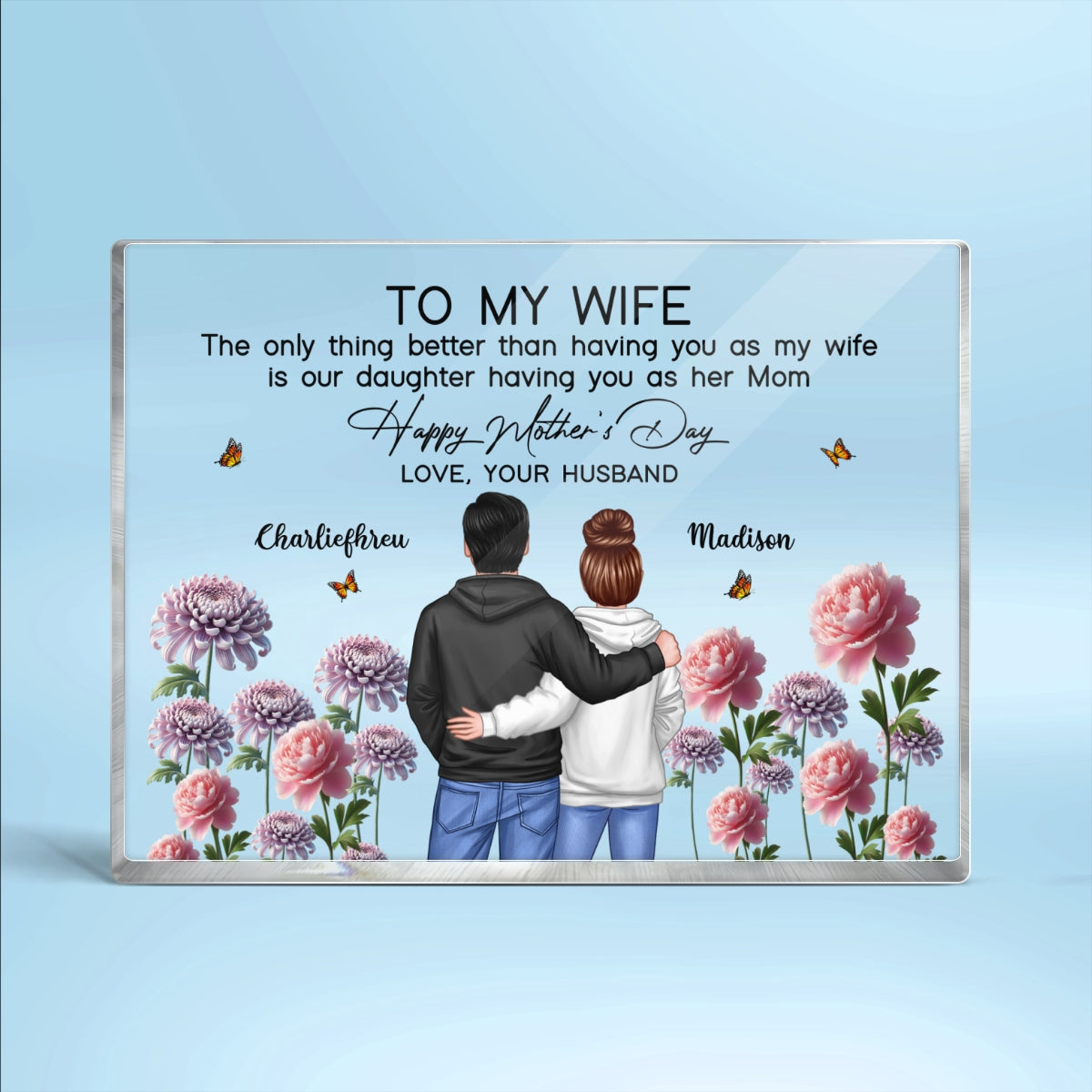 To My Wife From Husband Happy Mother's Day Birth Flower Personalized Acrylic Block Plaque