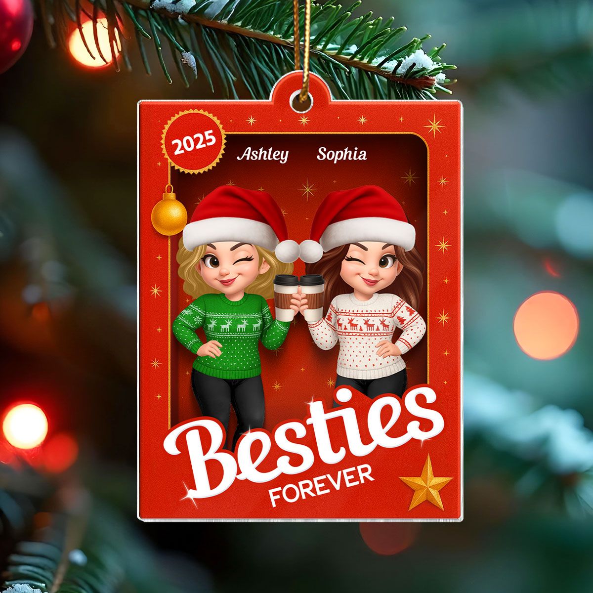 Besties Sisters 3D Effect Holiday Toy Box Personalized Acrylic Ornament, Christmas Gift for Besties, Best Friends