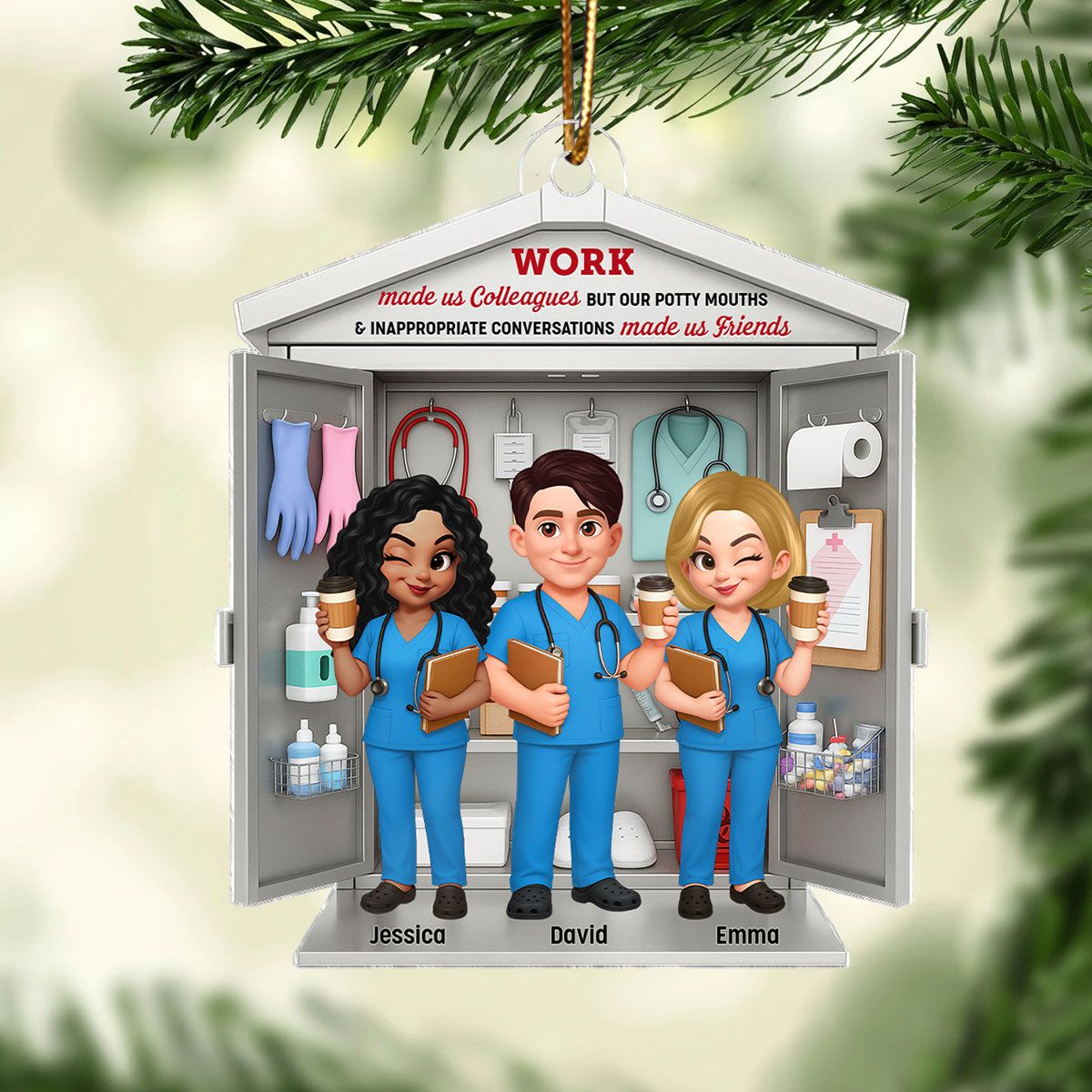 3D Effect Nurse Besties Medical Supplies Cabinet Personalized Acrylic Ornament, Christmas Gift for Coworkers