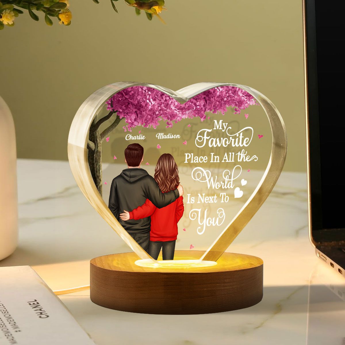 Couple Favorite Place in All the World Premium Crystal Heart LED, Treasured Forever Keepsake, Valentine's Day Gift For Him, Gift For Her