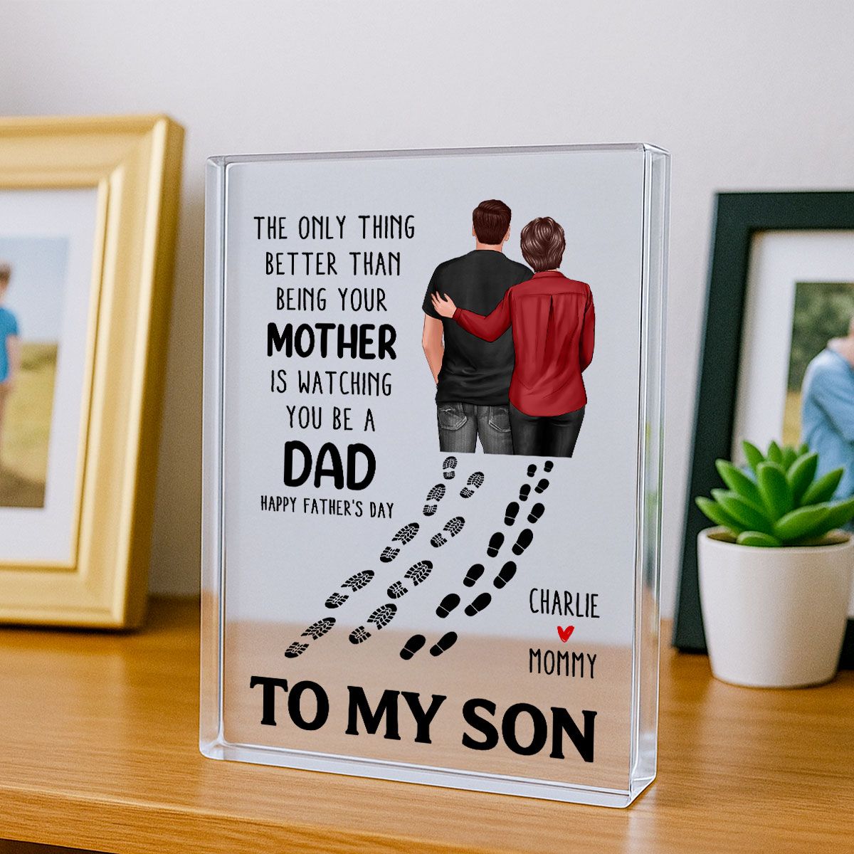 To My Son From Mom Dad Footprints Personalized Acrylic Block, Father's Day gift