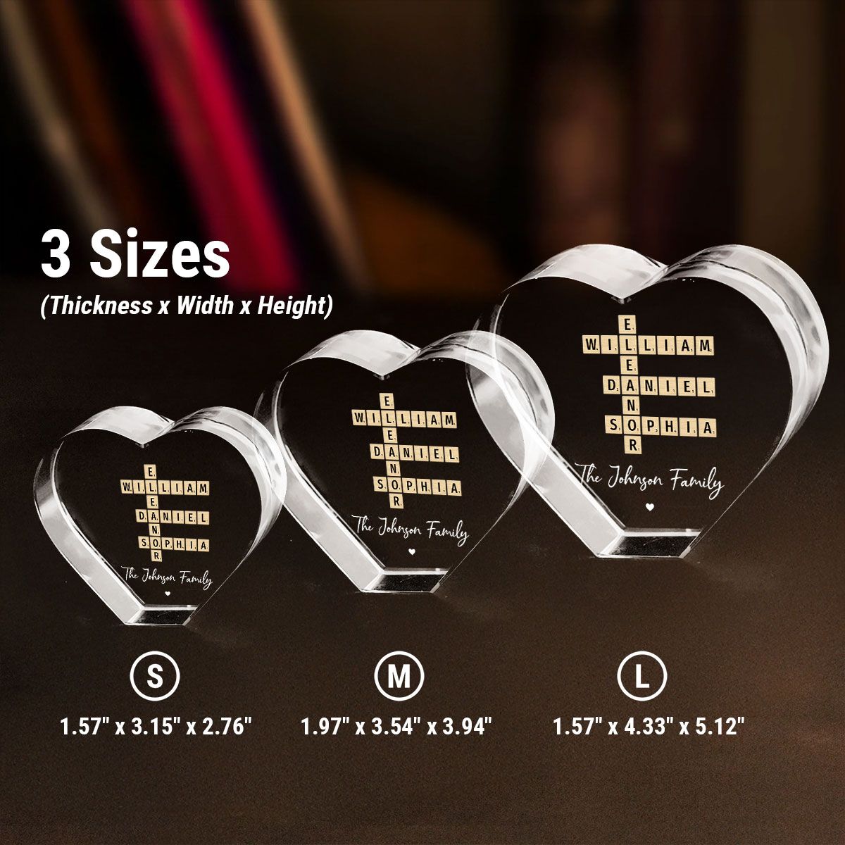Family Names Crossword Art - Created In A Moment, Treasured Forever Personalized Heart Crystal LED