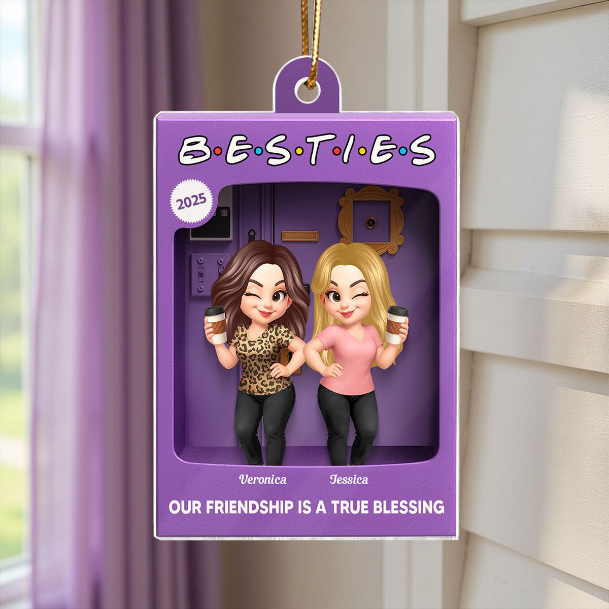 Besties Forever Best Friends Purple Toy Box Style Personalized Acrylic Ornament, Christmas Gift For Besties