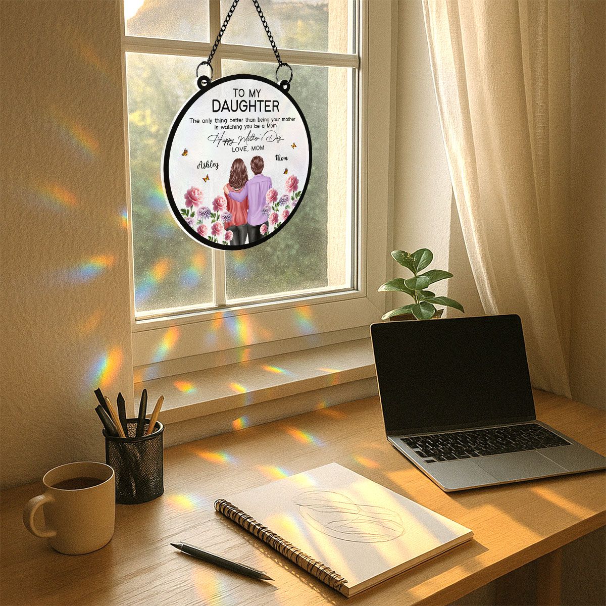 To My Daughter From Mom Happy Mother's Day Birth Flower Personalized Suncatcher, Mother's Day Gift For Daughter