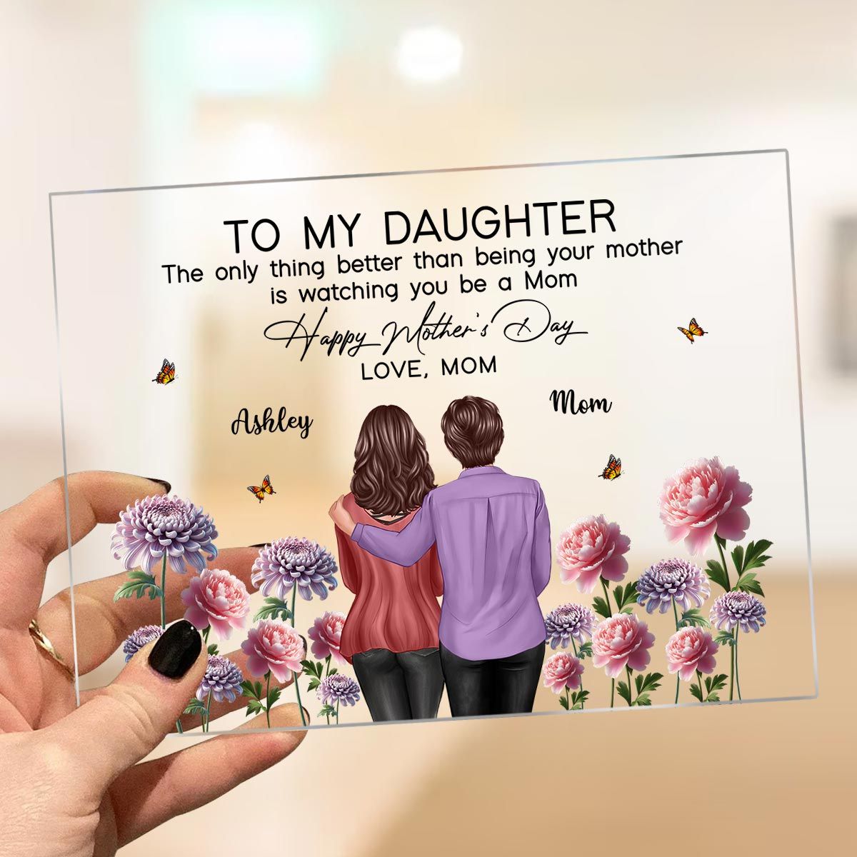 To My Daughter From Mom Happy Mother's Day Birth Flower Personalized Rectangle Acrylic Plaque, Mother's Day Gift For Daughter